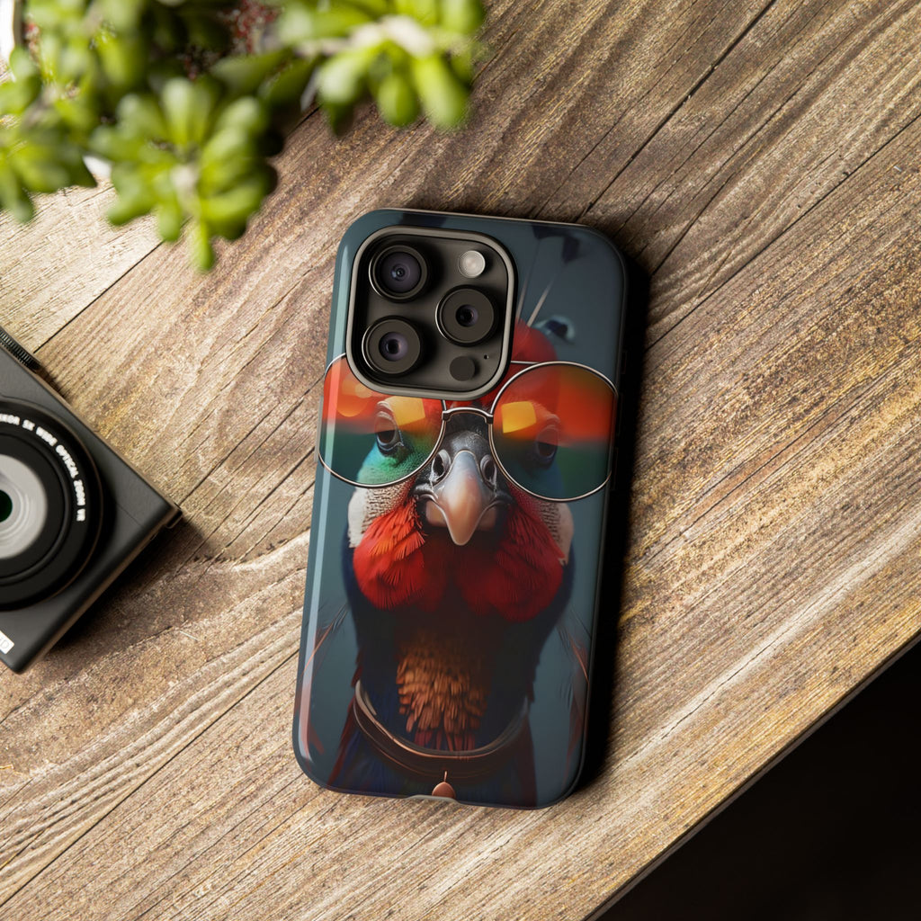 Phone Cases, Bright Exotic Bird in Cool Sunglasses, Protective Tough Cover, Tropical Animal Print, Unique Gift for Bird Lovers, Accessories