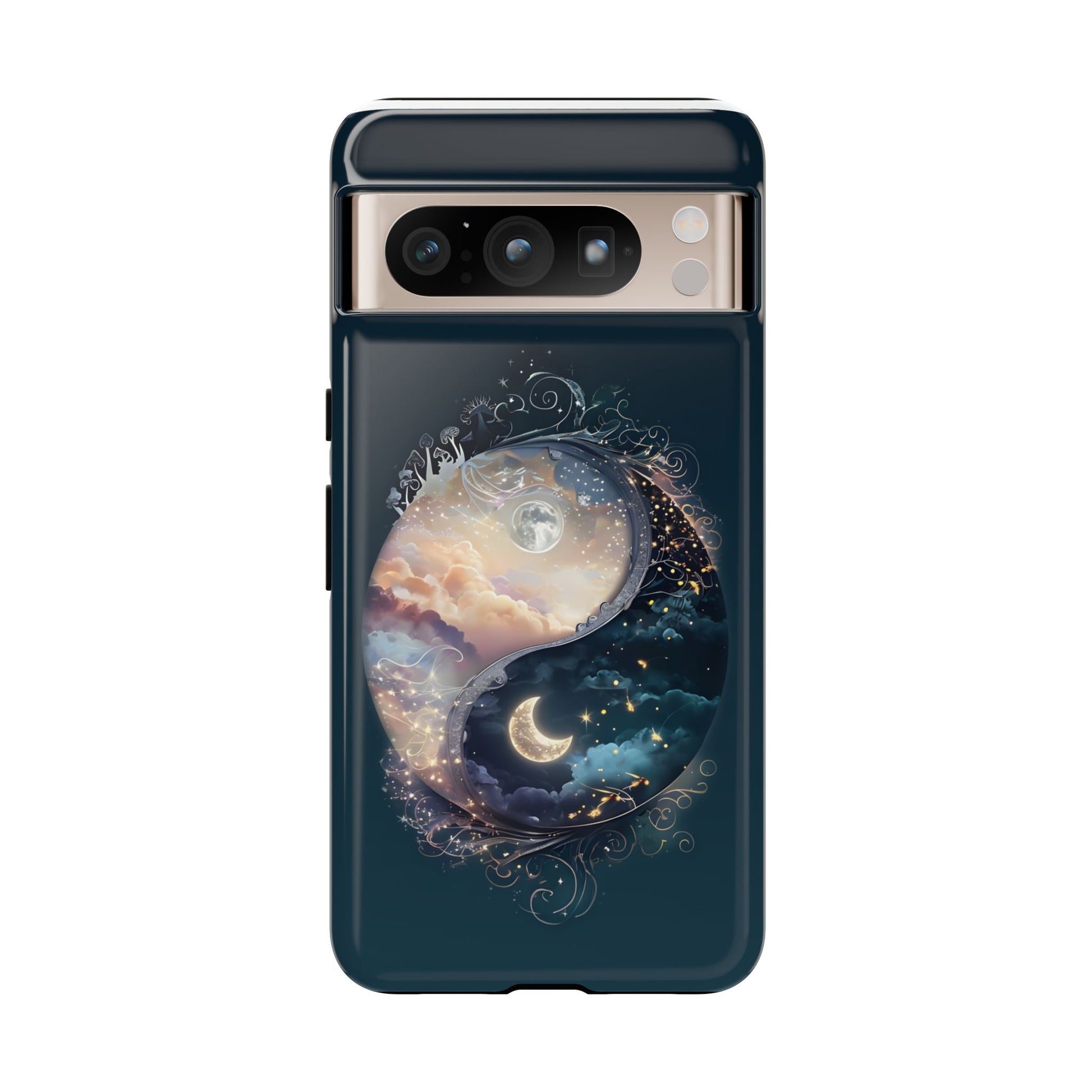 Phone Case, Yin-Yang Symbol Design, Whimsical Day Night Fantasy Print, Protective Cover, Tough Skin, Phone Accessories, Phone Protection