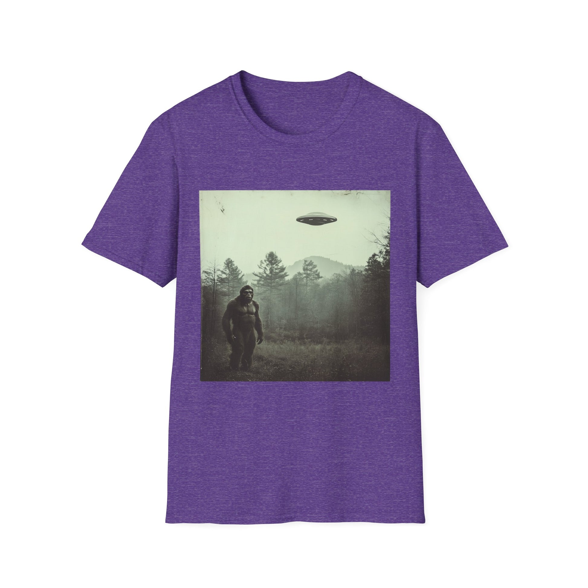 Bigfoot & UFO Unisex T-Shirt, Sasquatch Alien Tee, Cryptid Spaceship Shirt, Extraterrestrial Fantasy Clothing, Funny Yeti Top