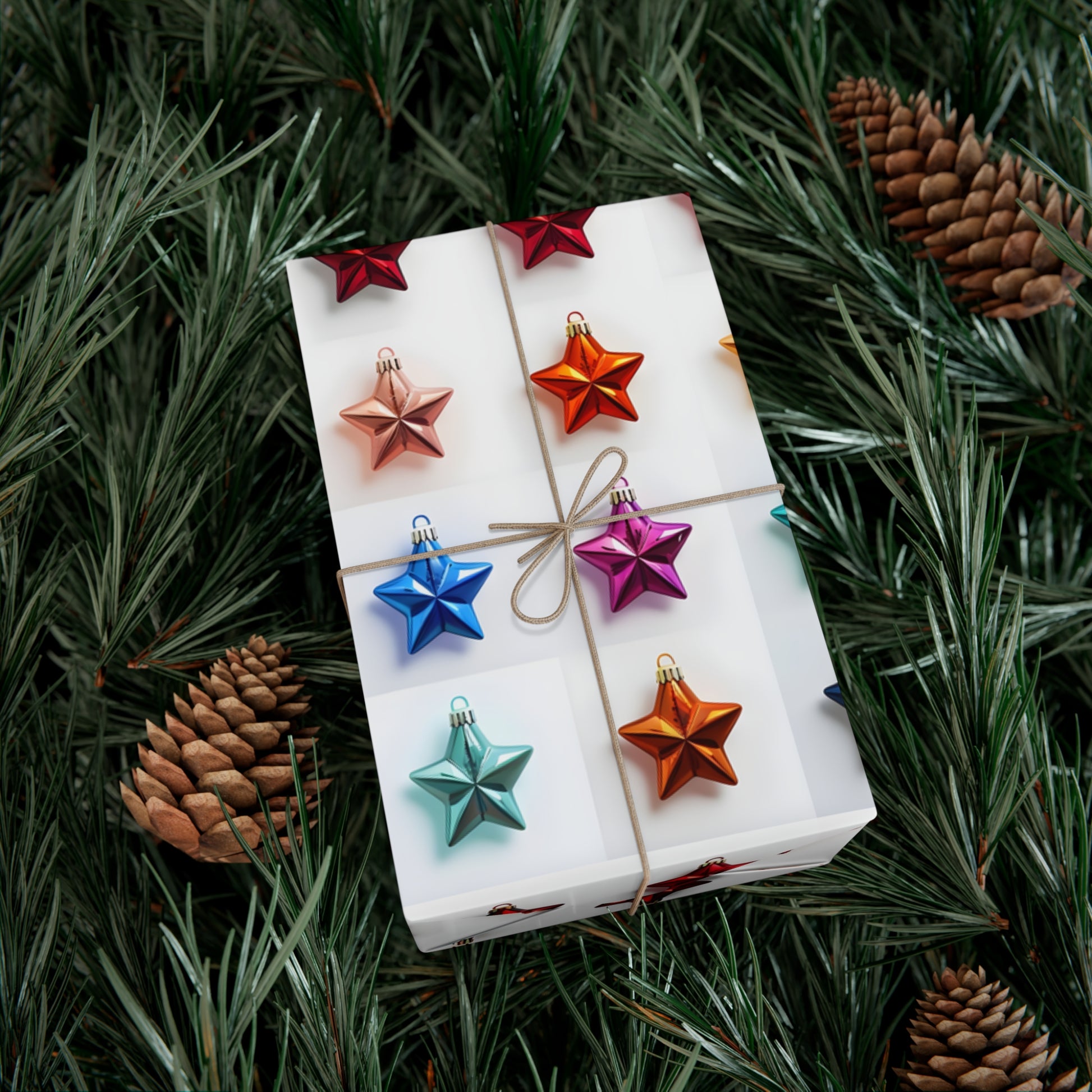 Wrapping Paper, Vibrant Star Christmas Ornaments On White Background - Gift Wrap Rolls, Eco-Friendly Gift Wrap, Holiday