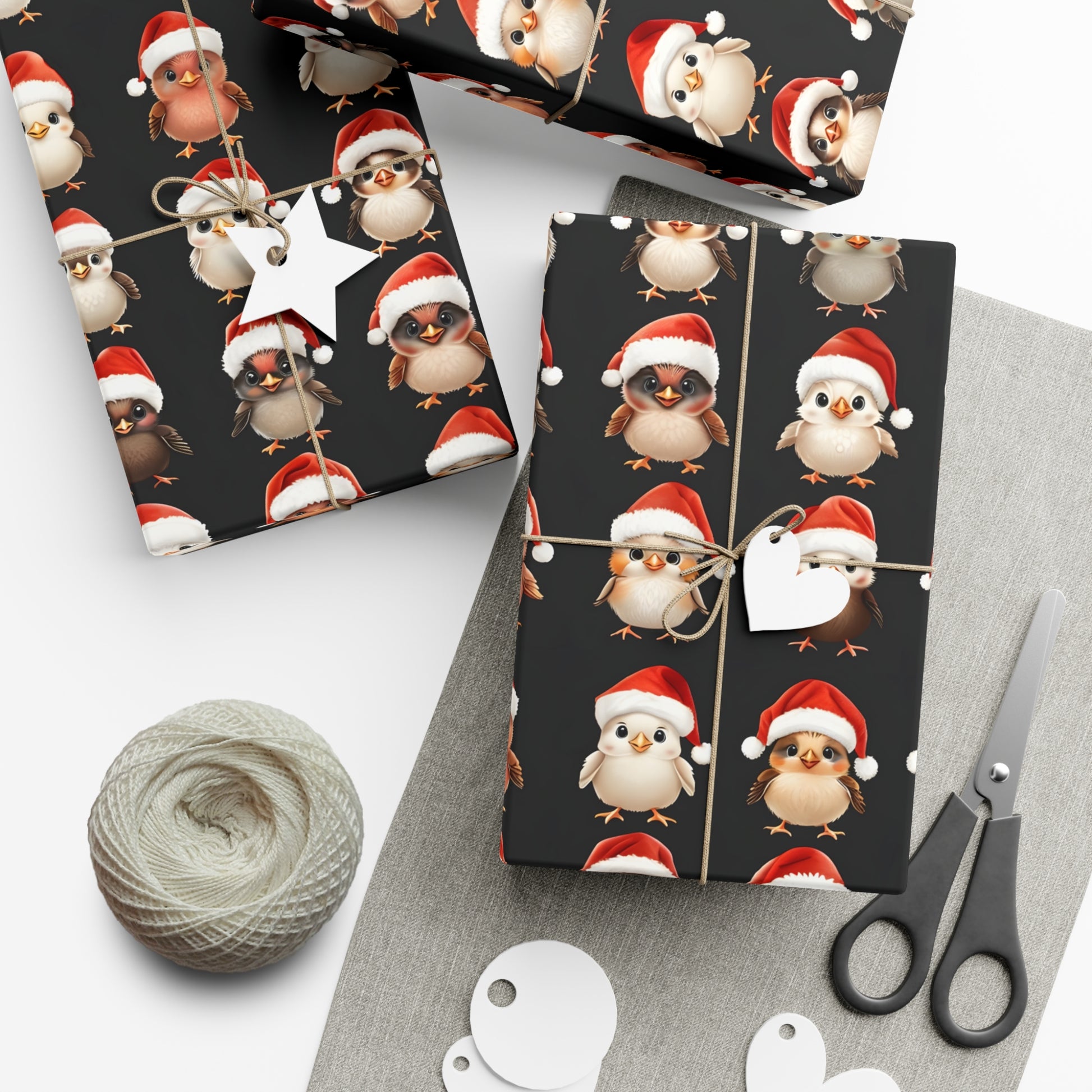 Gift Wrap Papers, Christmas Bird Gift Wrap, Holiday Wrapping Paper, Cute Santa Hat Birds, Festive Gift Wrap, Wrapping Sheets