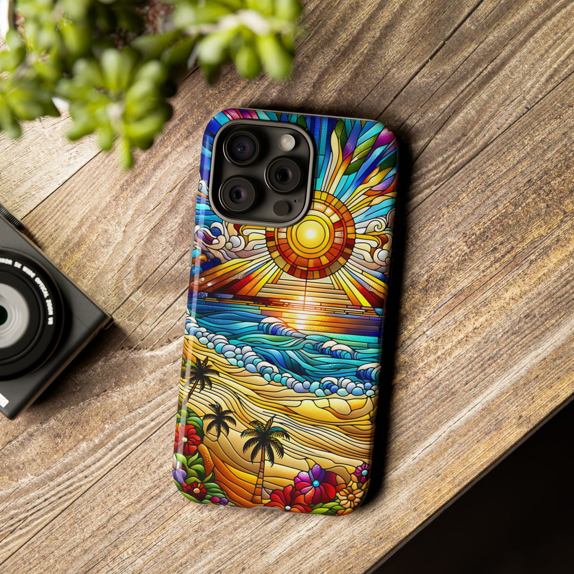 Stained Glass Tough Cases, Protective Phone Case, Nature Inspired Smartphone Cover, Beach Day Summer Accessories, Ocean Lover Gift