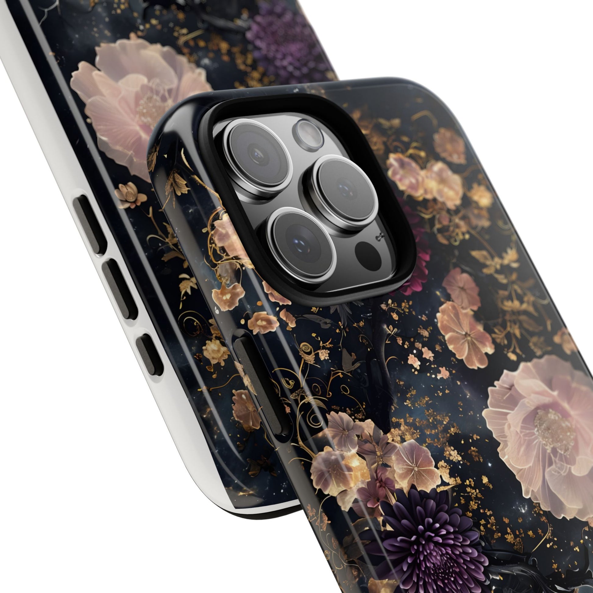 Phone Case, Whimsical Floral Pattern Against Cosmic Nebulous Background. Galaxy, Space, Tough Protective Cover, Unique Gift, Trendy