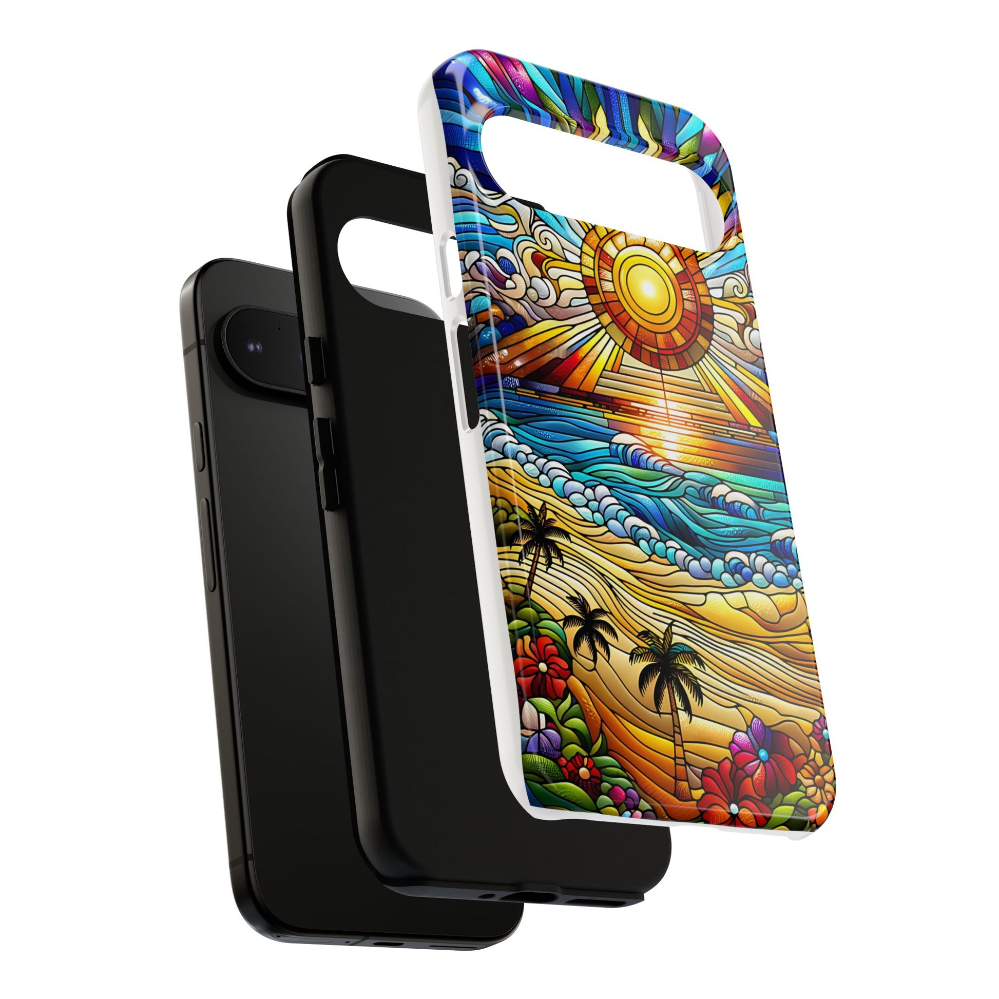Stained Glass Tough Cases, Protective Phone Case, Nature Inspired Smartphone Cover, Beach Day Summer Accessories, Ocean Lover Gift