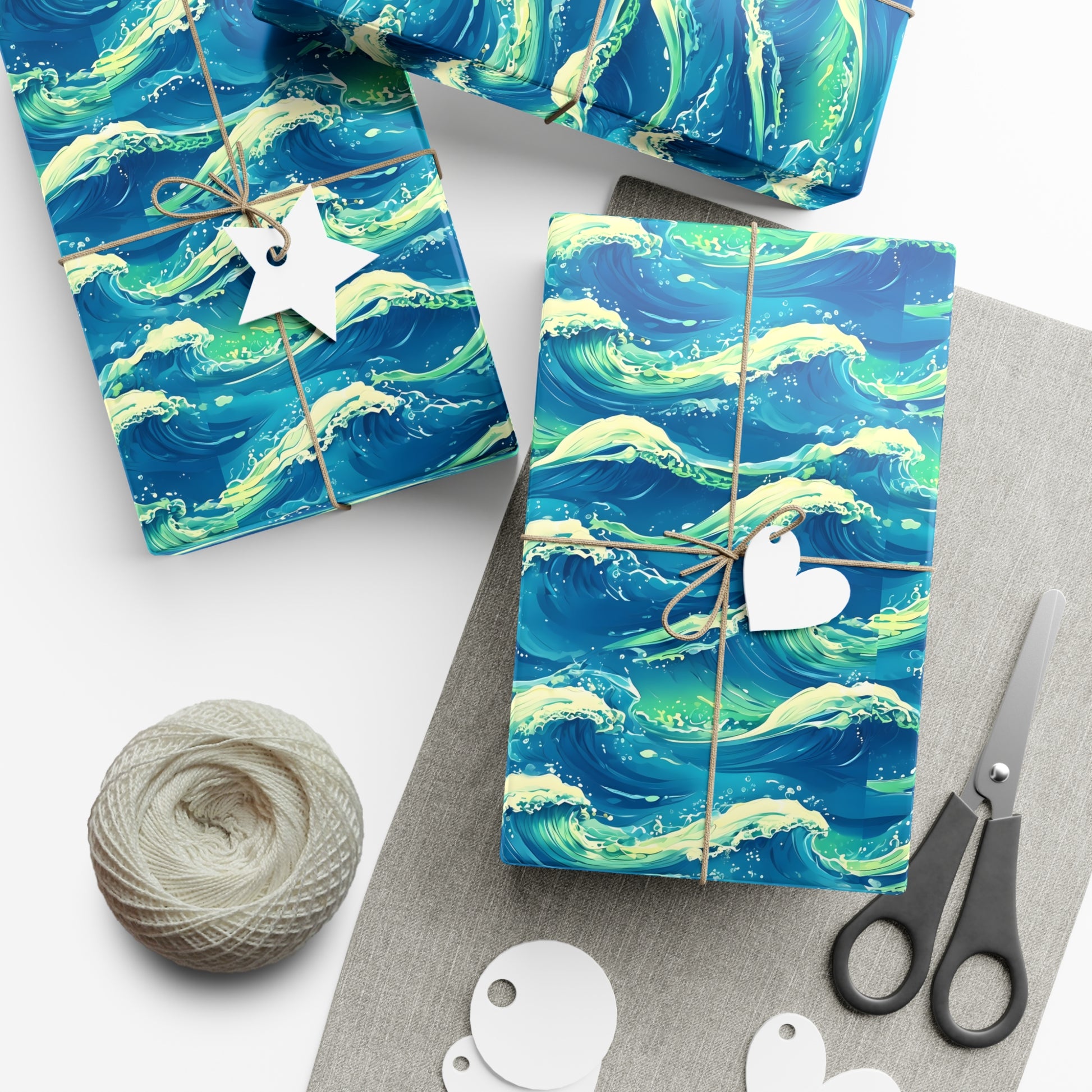 Wrapping Paper, Vibrant Seamless Ocean Waves Gift Wrap Roll, Nautical Gift Packaging, Beach Theme Gift Wrap, Coastal Holiday Wrapping