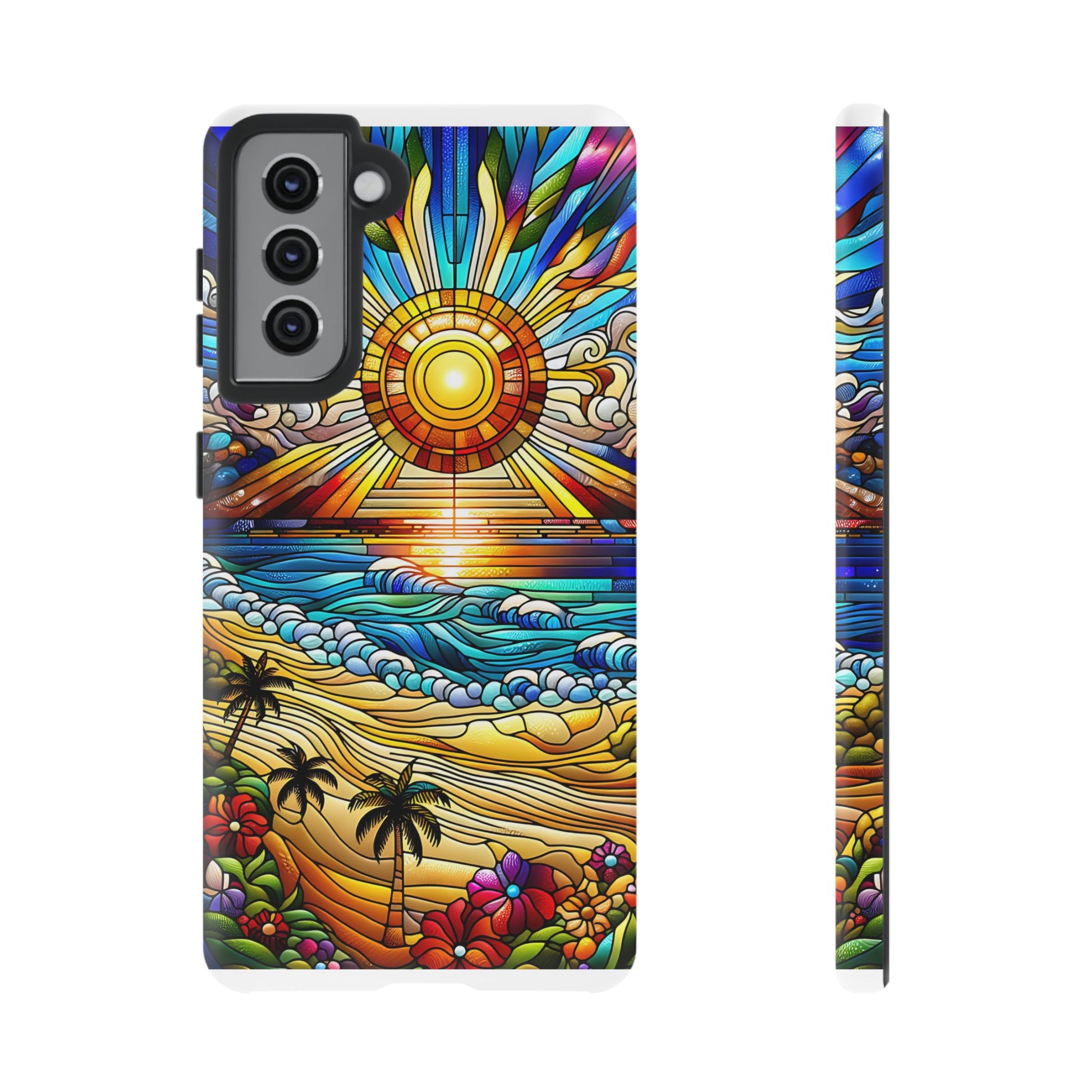 Stained Glass Tough Cases, Protective Phone Case, Nature Inspired Smartphone Cover, Beach Day Summer Accessories, Ocean Lover Gift