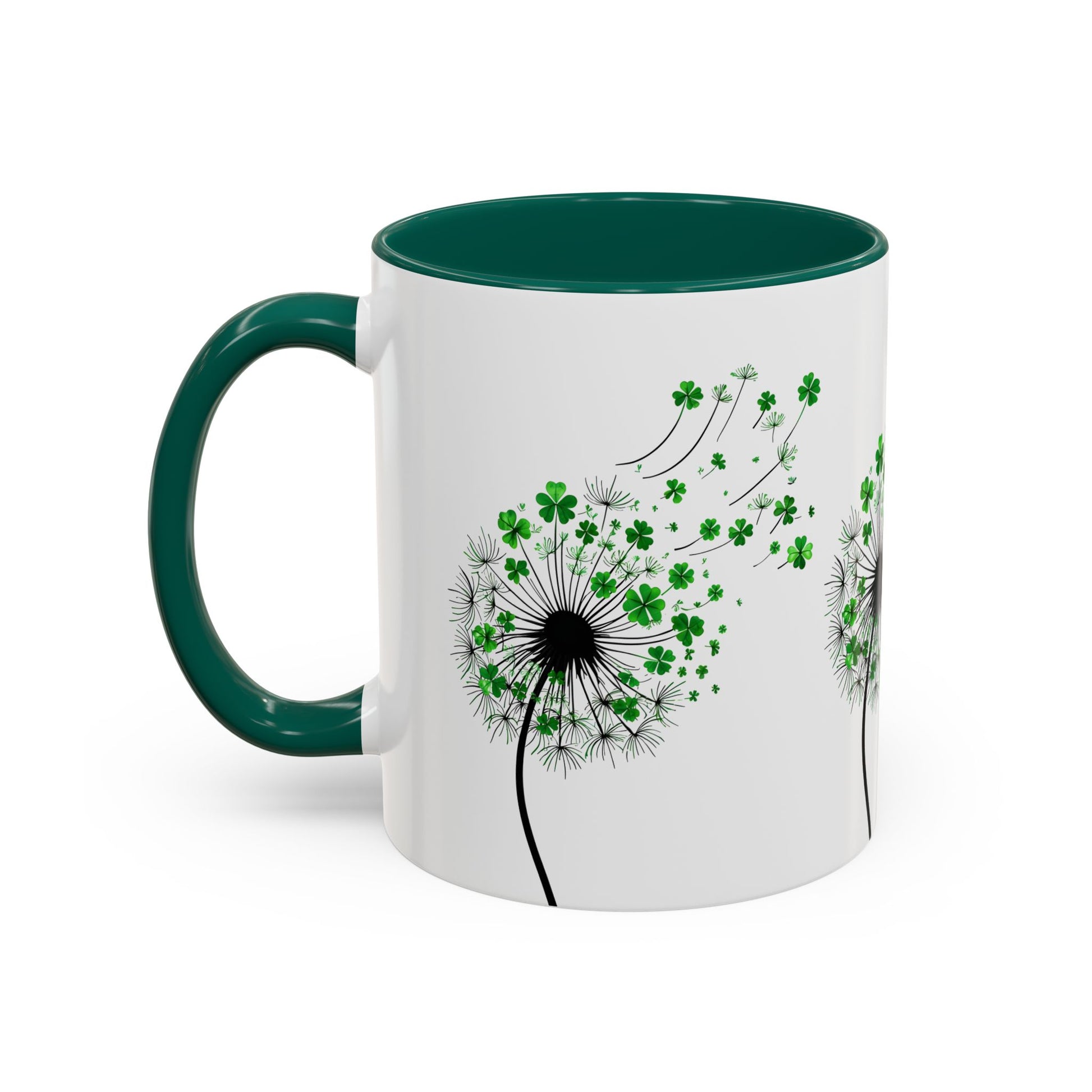 Dandelion Mugs, Watercolor Floral Coffee Cups, Shamrock Tea Mug, Nature Lover Gift, St. Patrick's Day Kitchen Decor