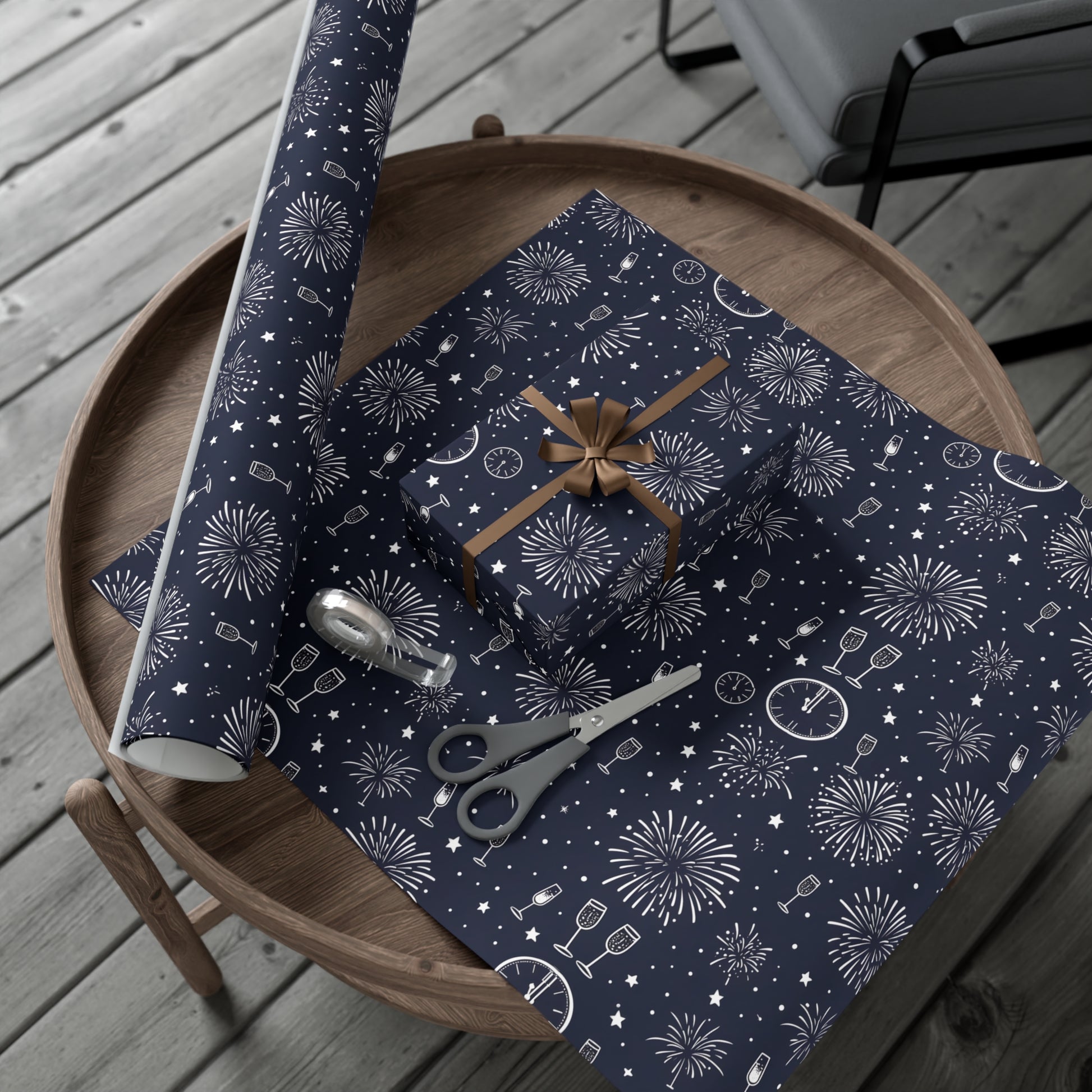 Gift Wrap Papers - New Year's Eve Celebration Pattern With Fireworks And Champagne, Holiday Gift Wrap, Wrapping Paper, Party Supplies,