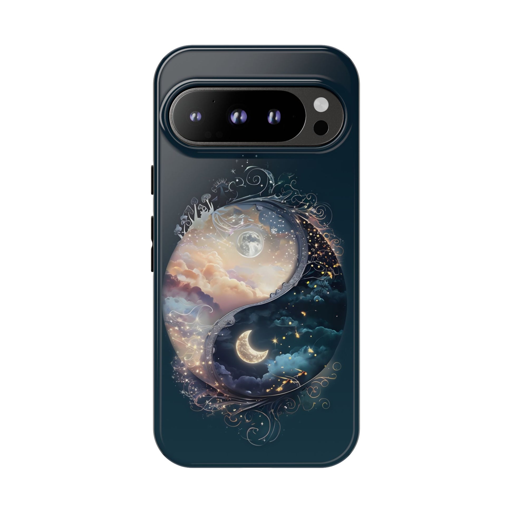 Phone Case, Yin-Yang Symbol Design, Whimsical Day Night Fantasy Print, Protective Cover, Tough Skin, Phone Accessories, Phone Protection