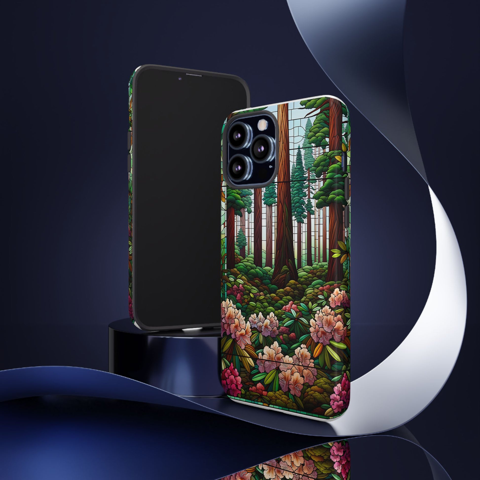 Nature Inspired Tough Cases - Redwood Trees & Rhododendrons Stained Glass iPhone Cover, Protective Phone Shell, Unique Samsung Galaxy Case,