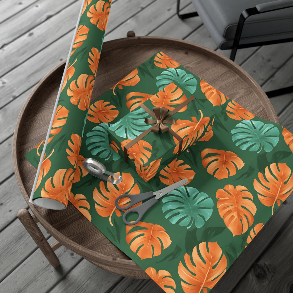Wrapping Paper, Tropical Monstera Leaf Gift Wrap, Botanical Pattern Sheets, Colorful Holiday Gift Wrap, Jungle Party Wrap Roll, Leafy
