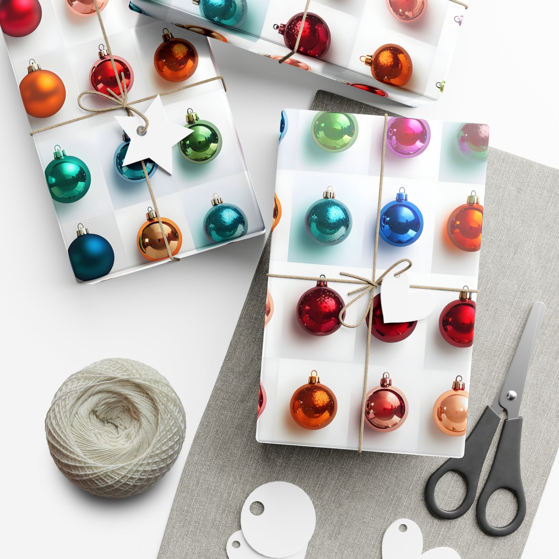 Wrapping Paper, Vibrant Christmas Ornaments On White Background - Gift Wrap Rolls, Eco-Friendly Gift Wrap, Holiday
