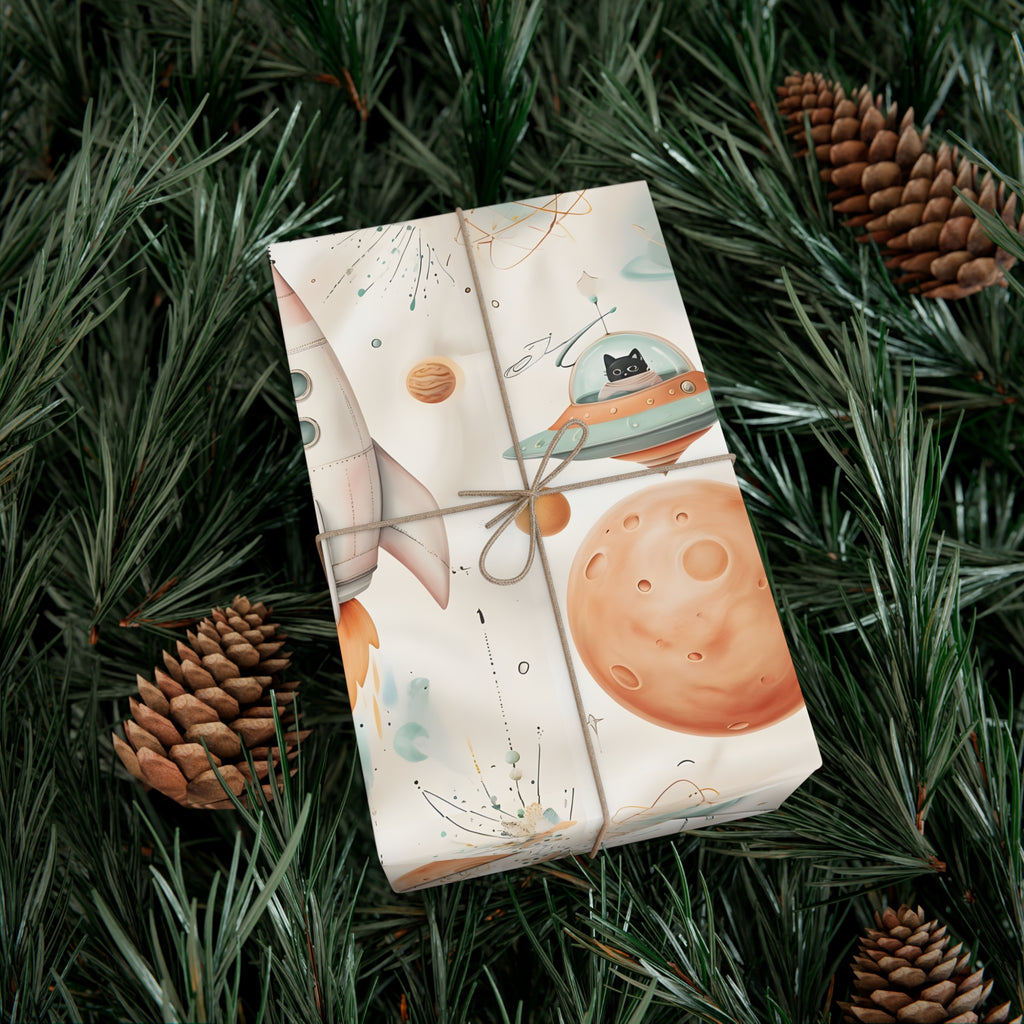 Gift Wrap Papers, Retro Futuristic Pattern, Whimsical Elements, Holiday Gift Wrap, Decorative Wrapping Paper, Gift Packaging Supplies