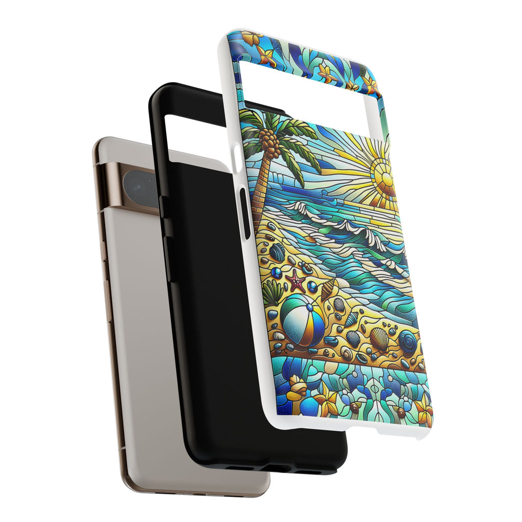 Stained Glass Tough Case, Protective Phone Case, Nature Inspired Smartphone Case, Summer Beach Play Day Phone Cover, Tough Phone Case for