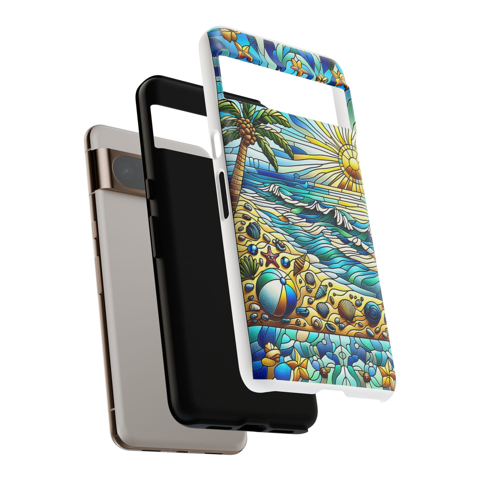 Stained Glass Tough Case, Protective Phone Case, Nature Inspired Smartphone Case, Summer Beach Play Day Phone Cover, Tough Phone Case for