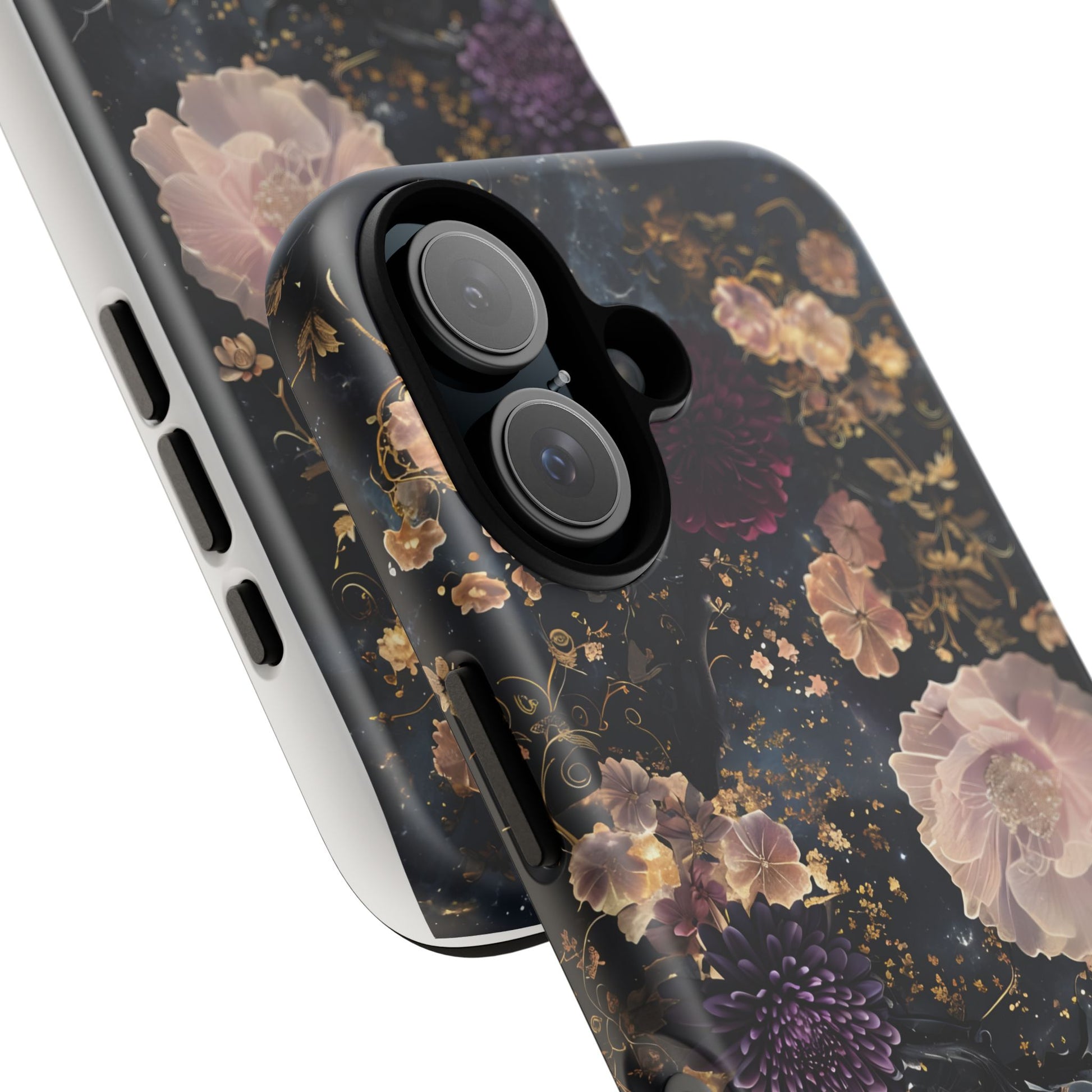 Phone Case, Whimsical Floral Pattern Against Cosmic Nebulous Background. Galaxy, Space, Tough Protective Cover, Unique Gift, Trendy