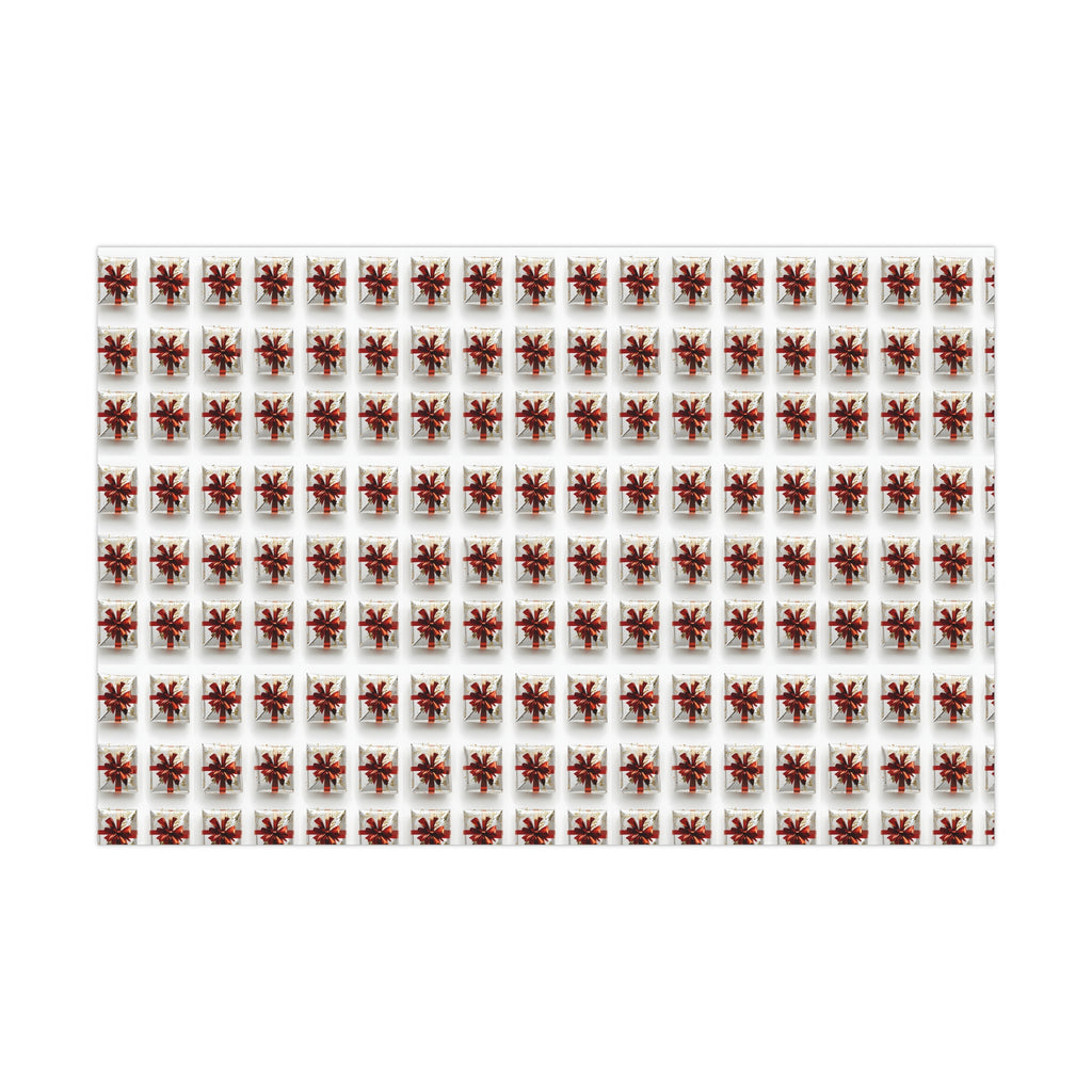Wrapping Paper, Elegantly Wrapped Gifts On White Background with Red Bows - Gift Wrap Rolls, Eco-Friendly Gift Wrap, Holiday Season Wrapping