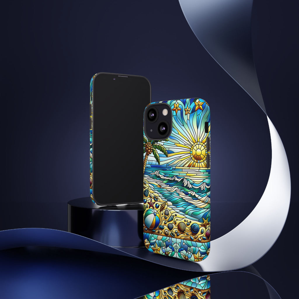 Stained Glass Tough Case, Protective Phone Case, Nature Inspired Smartphone Case, Summer Beach Play Day Phone Cover, Tough Phone Case for