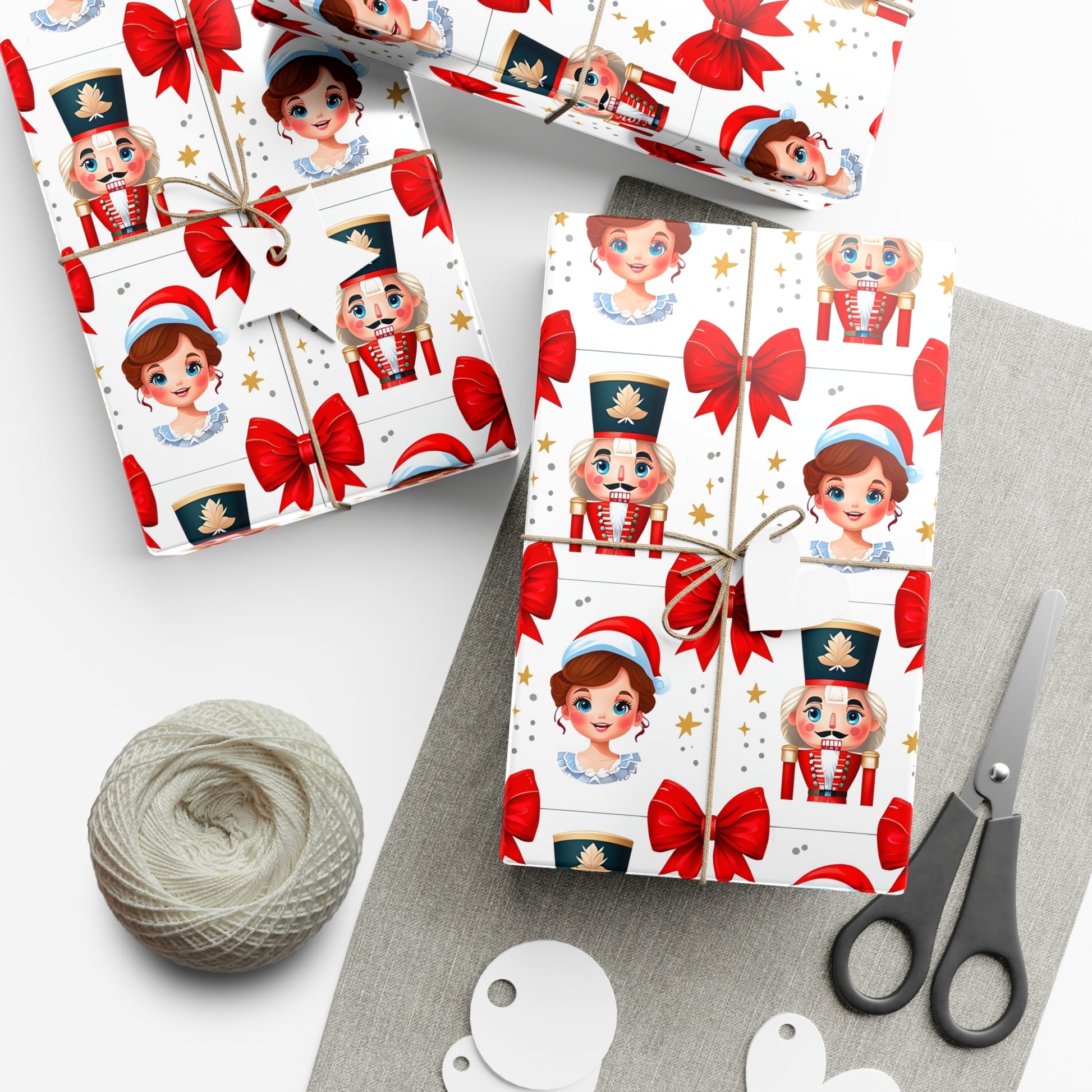 Wrapping Paper, Festive Cartoon Nutcracker And Clara Pattern With Bows - Gift Wrap Rolls, Eco-Friendly Gift Wrap, Holiday Season Wrapping