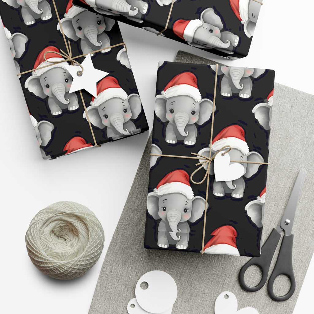 Gift Wrap Papers, Adorable Baby Elephants in Santa Hats - Cute Holiday Wrapping Paper, Christmas Gift Wrap, Festive Gift Wrap Sheets,