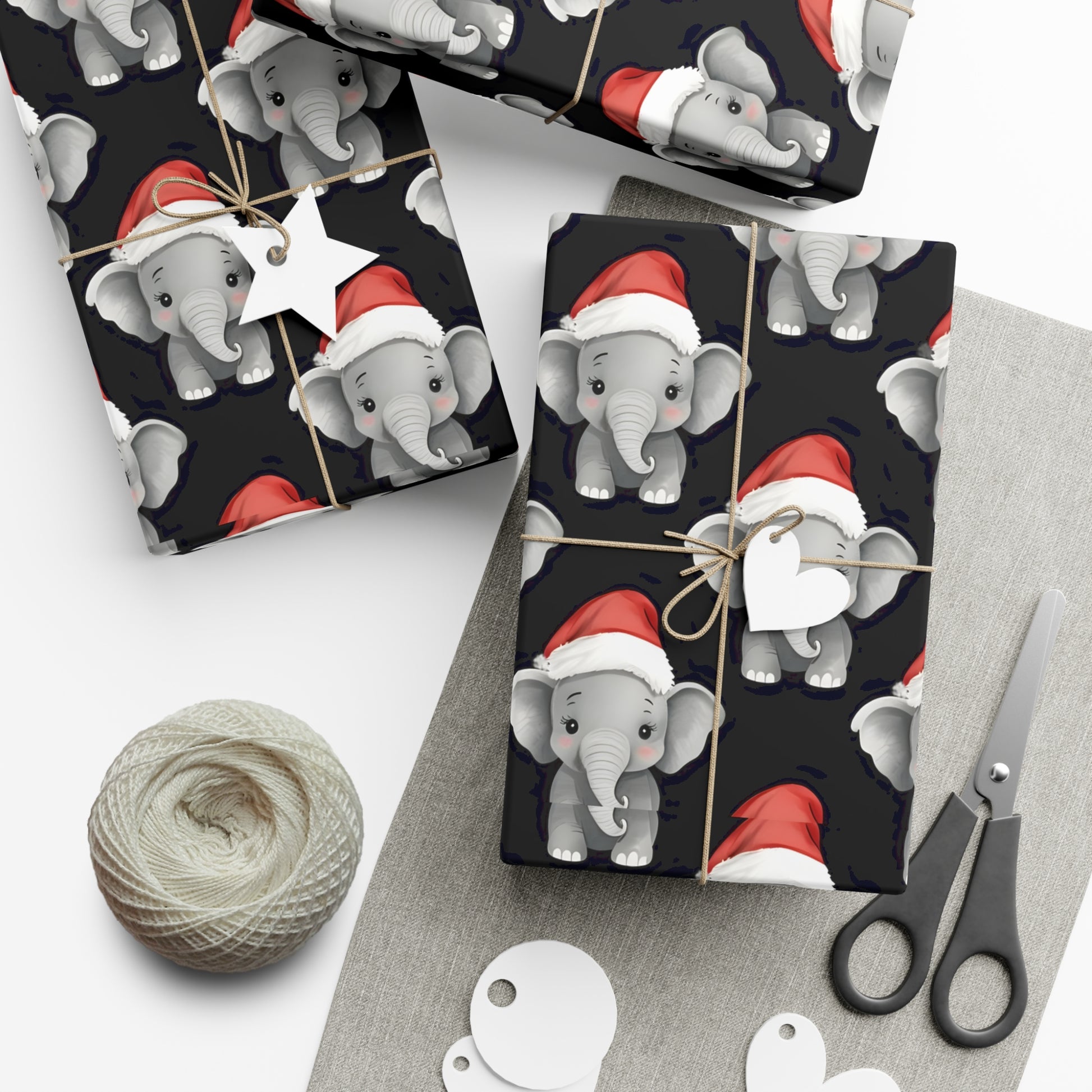 Gift Wrap Papers, Adorable Baby Elephants in Santa Hats - Cute Holiday Wrapping Paper, Christmas Gift Wrap, Festive Gift Wrap Sheets,
