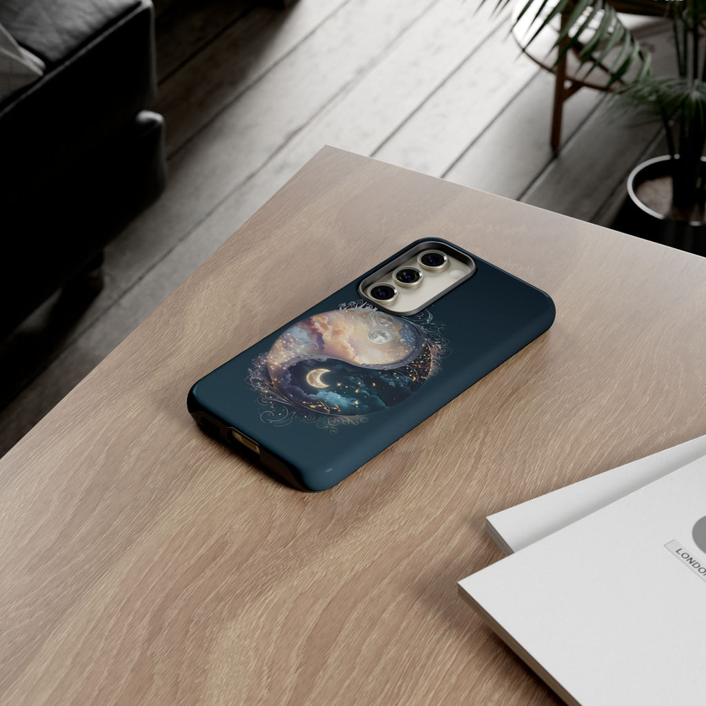Phone Case, Yin-Yang Symbol Design, Whimsical Day Night Fantasy Print, Protective Cover, Tough Skin, Phone Accessories, Phone Protection
