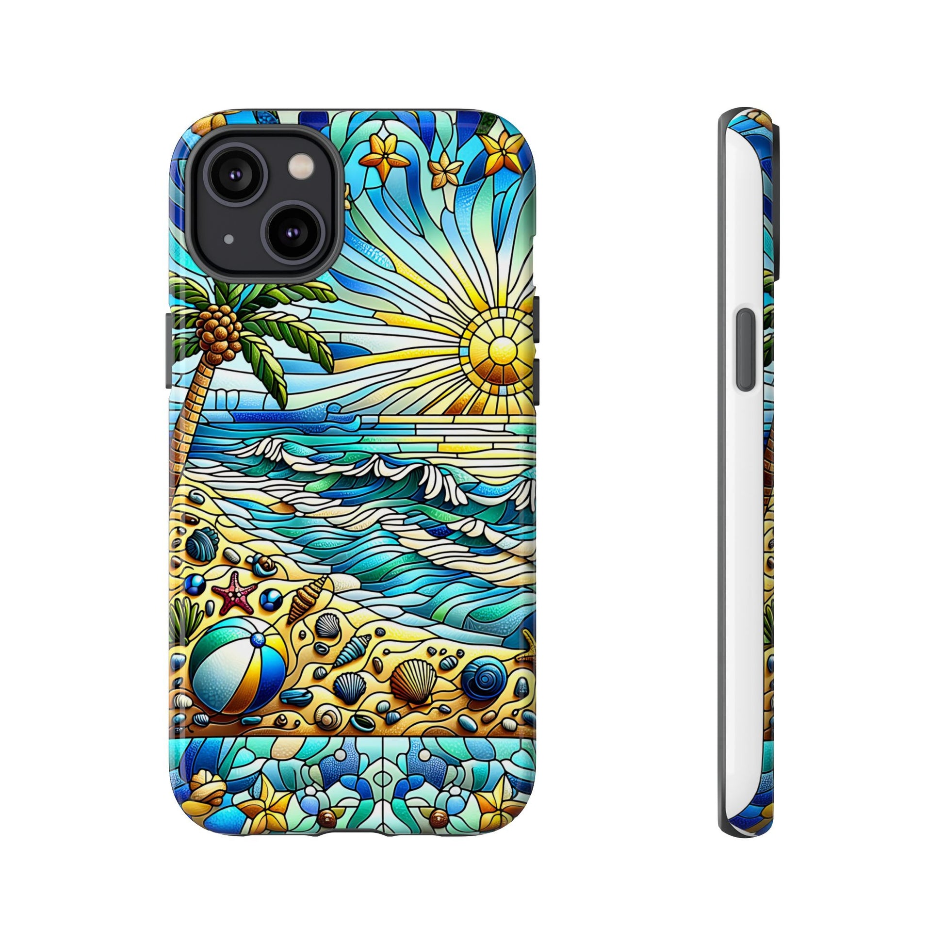 Stained Glass Tough Case, Protective Phone Case, Nature Inspired Smartphone Case, Summer Beach Play Day Phone Cover, Tough Phone Case for