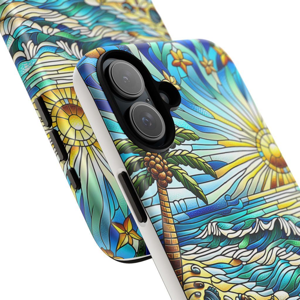 Stained Glass Tough Case, Protective Phone Case, Nature Inspired Smartphone Case, Summer Beach Play Day Phone Cover, Tough Phone Case for