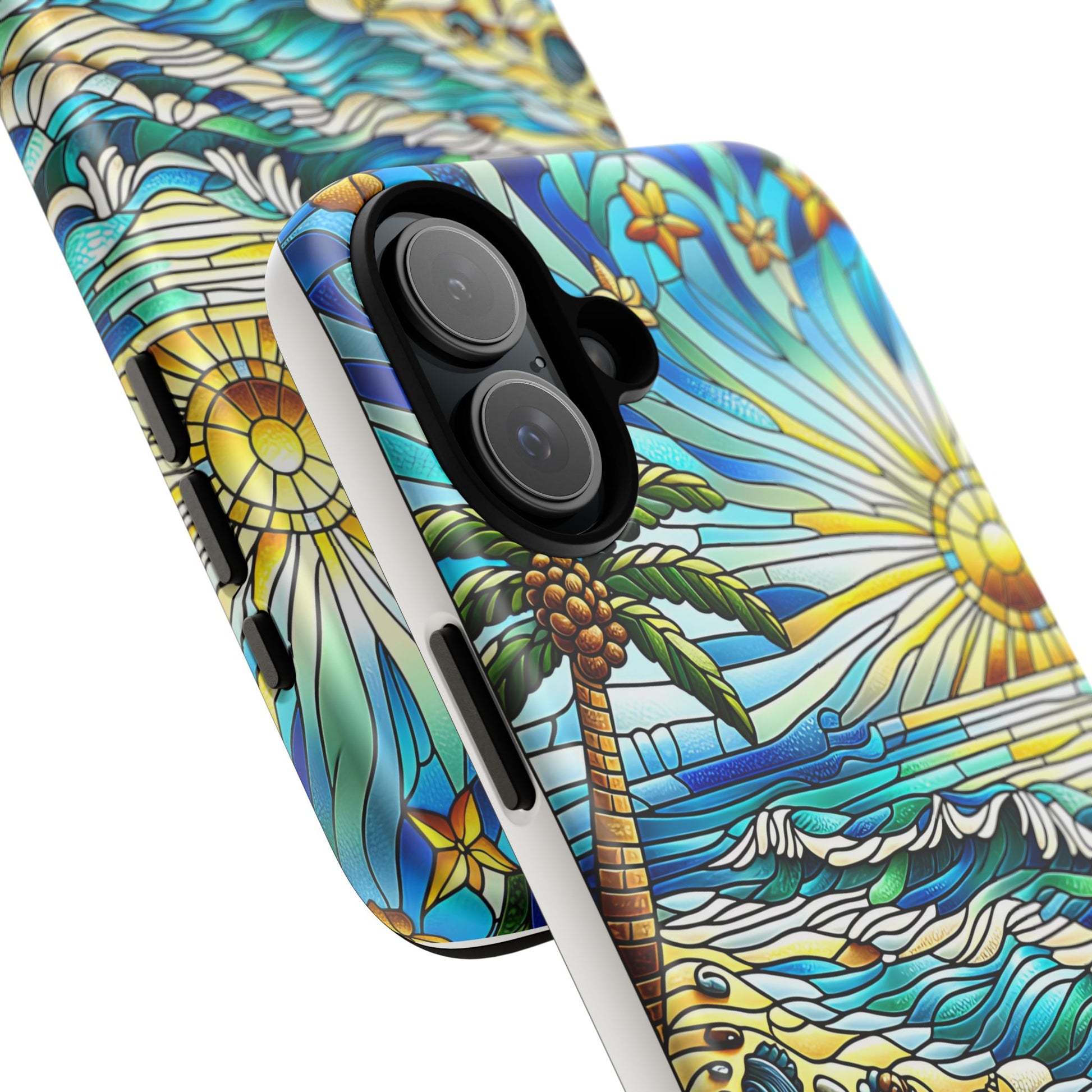 Stained Glass Tough Case, Protective Phone Case, Nature Inspired Smartphone Case, Summer Beach Play Day Phone Cover, Tough Phone Case for