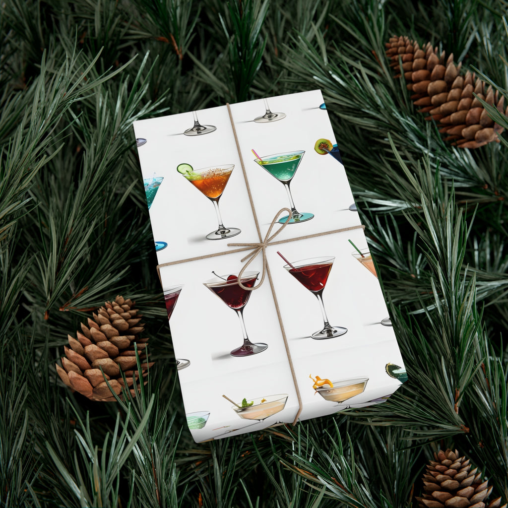 Wrapping Paper, Colorful Martinis On White Background - Gift Wrap Rolls, Eco-Friendly Gift Wrap, Holiday