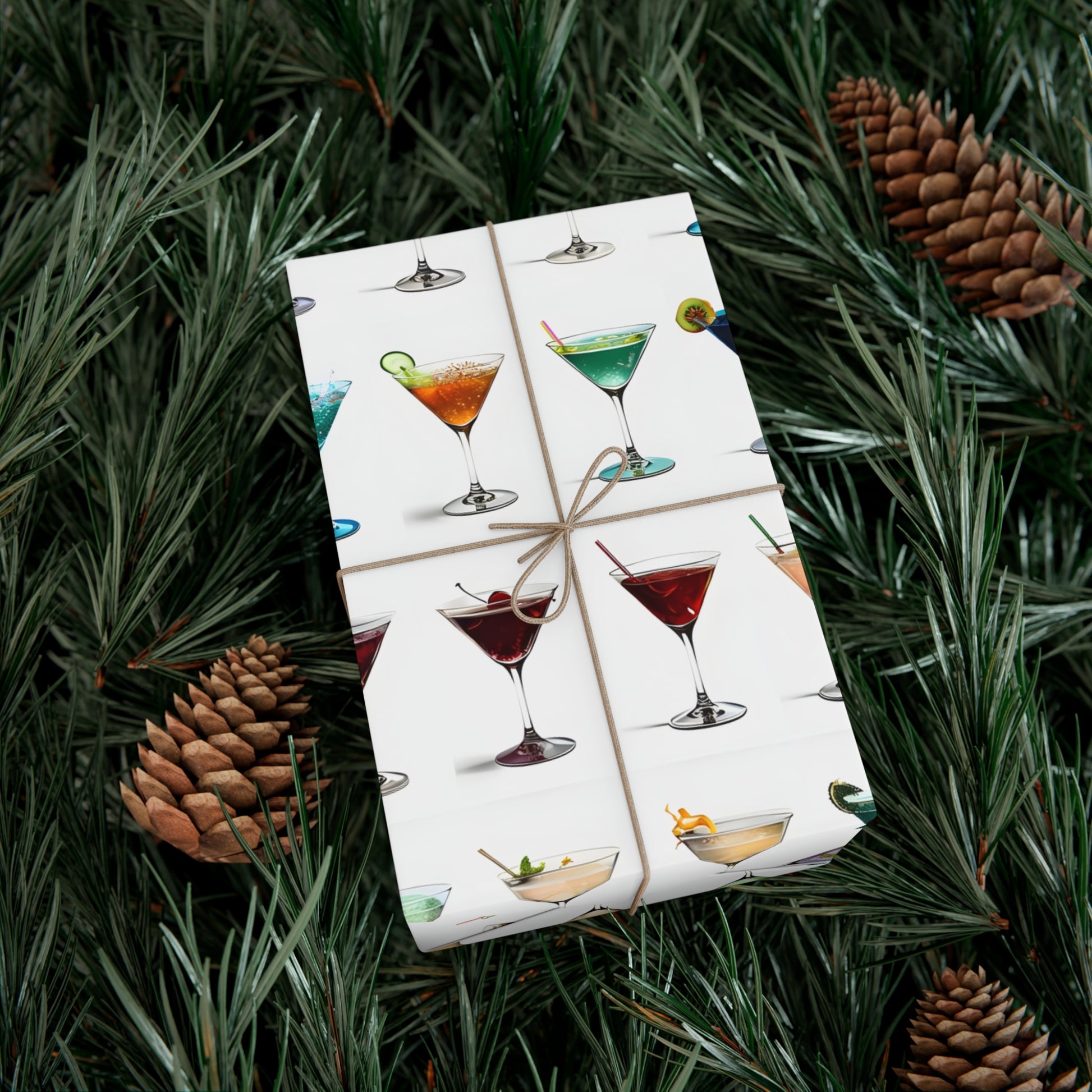 Wrapping Paper, Colorful Martinis On White Background - Gift Wrap Rolls, Eco-Friendly Gift Wrap, Holiday