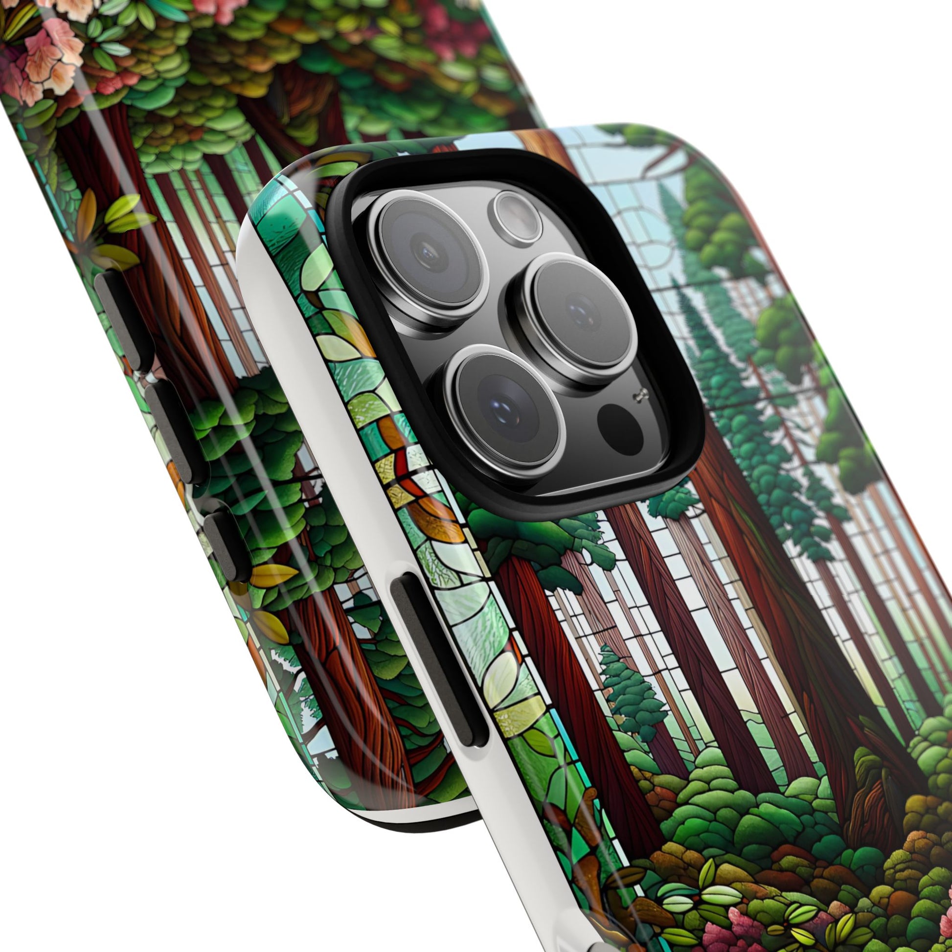 Nature Inspired Tough Cases - Redwood Trees & Rhododendrons Stained Glass iPhone Cover, Protective Phone Shell, Unique Samsung Galaxy Case,