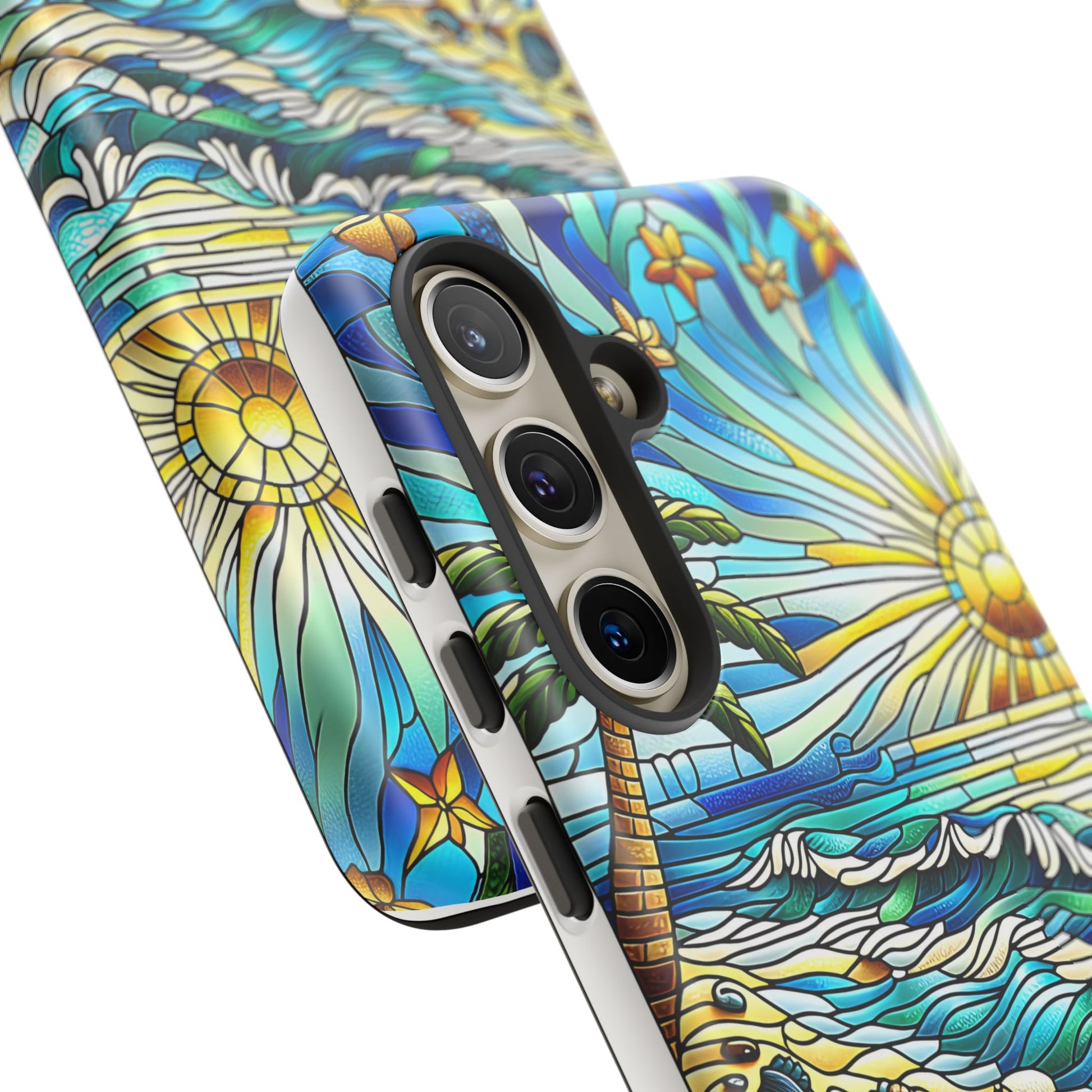 Stained Glass Tough Case, Protective Phone Case, Nature Inspired Smartphone Case, Summer Beach Play Day Phone Cover, Tough Phone Case for
