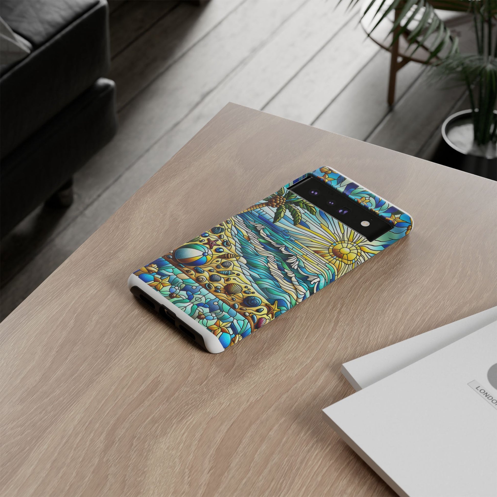Stained Glass Tough Case, Protective Phone Case, Nature Inspired Smartphone Case, Summer Beach Play Day Phone Cover, Tough Phone Case for