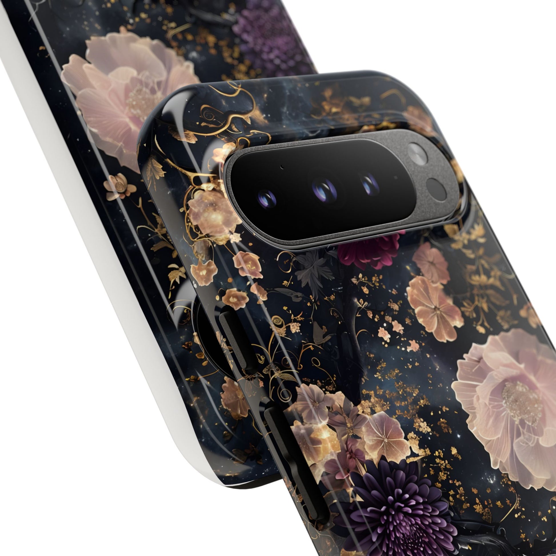 Phone Case, Whimsical Floral Pattern Against Cosmic Nebulous Background. Galaxy, Space, Tough Protective Cover, Unique Gift, Trendy