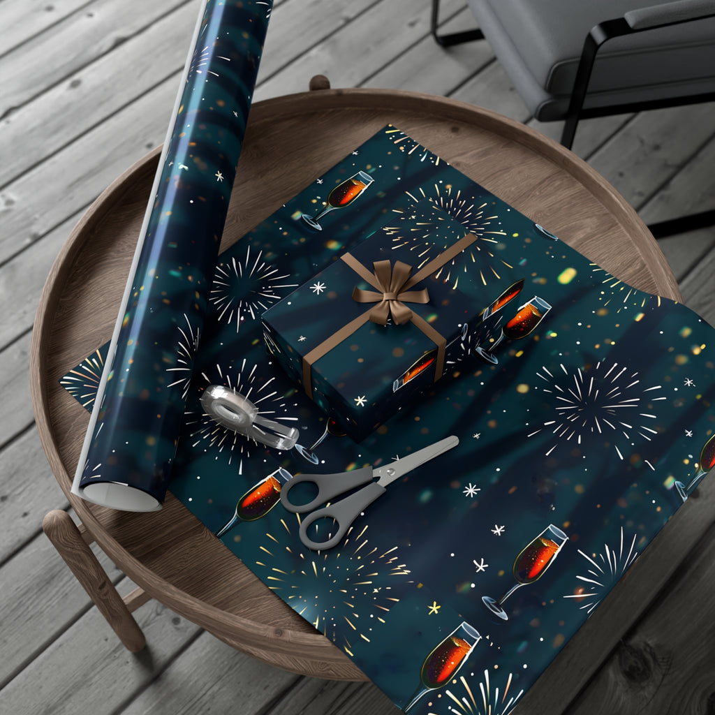 Gift Wrap Papers, New Year's Eve Celebration Pattern With Fireworks And Champagne, Wrapping Paper Roll, Holiday Gift Wrap, Festive