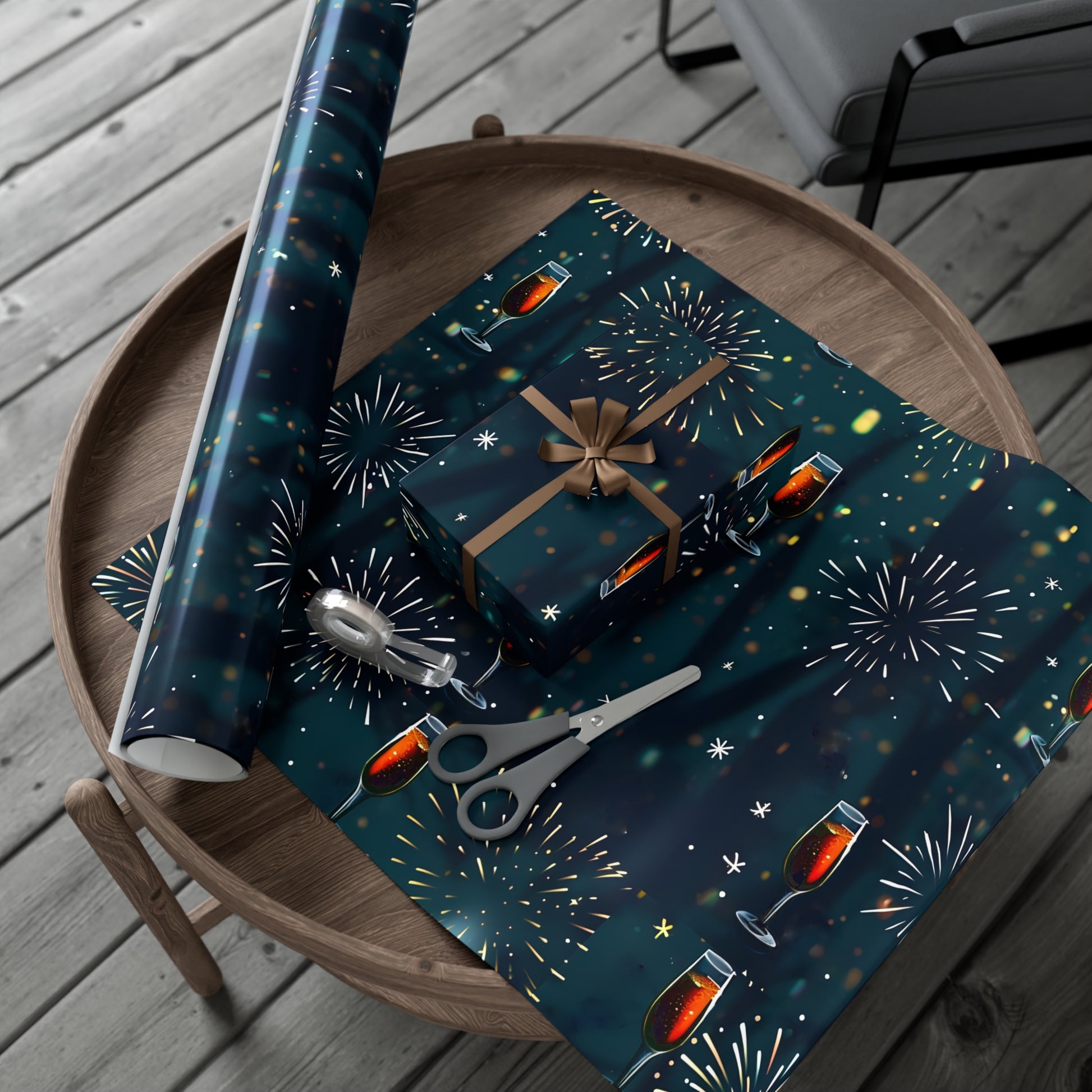 Gift Wrap Papers, New Year's Eve Celebration Pattern With Fireworks And Champagne, Wrapping Paper Roll, Holiday Gift Wrap, Festive