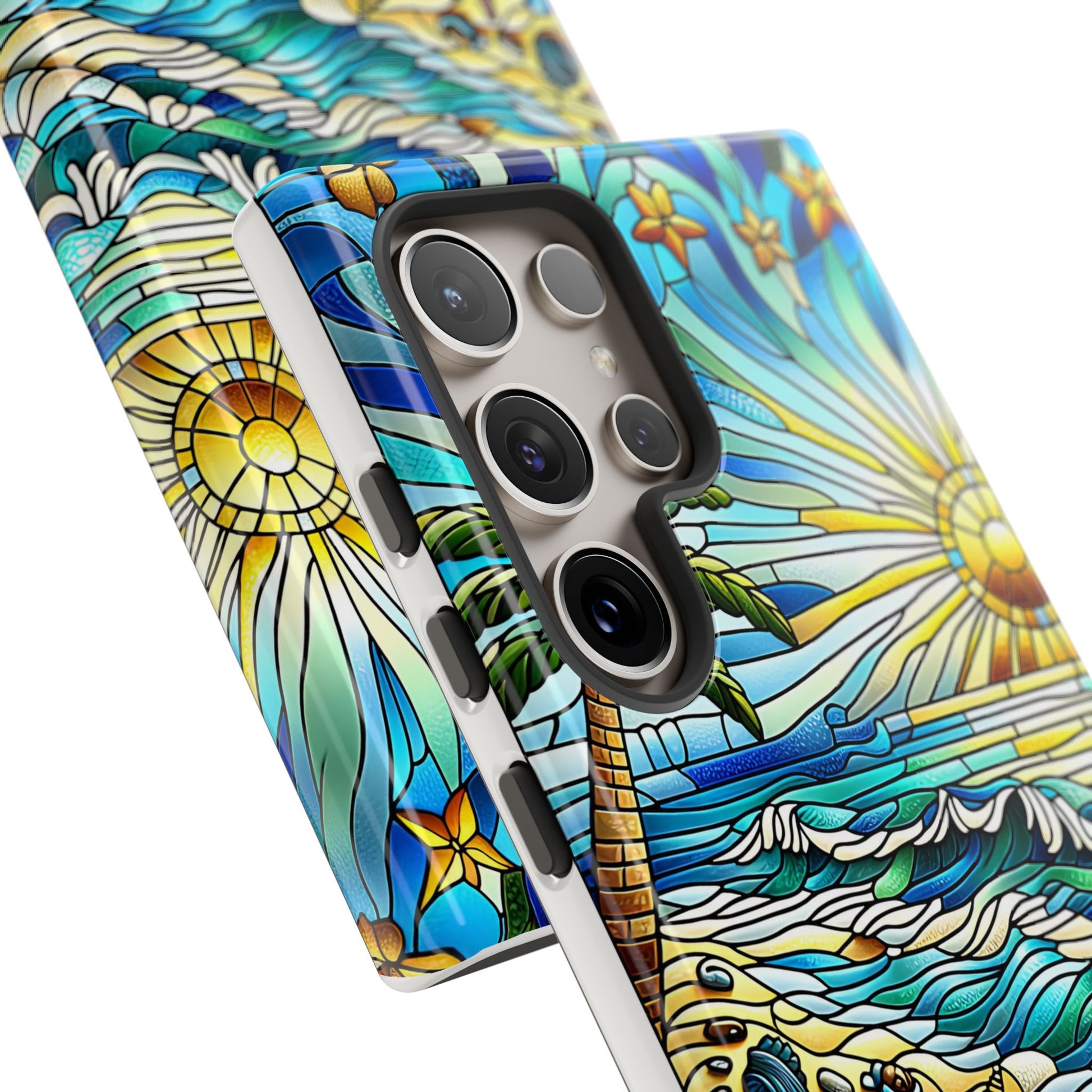 Stained Glass Tough Case, Protective Phone Case, Nature Inspired Smartphone Case, Summer Beach Play Day Phone Cover, Tough Phone Case for