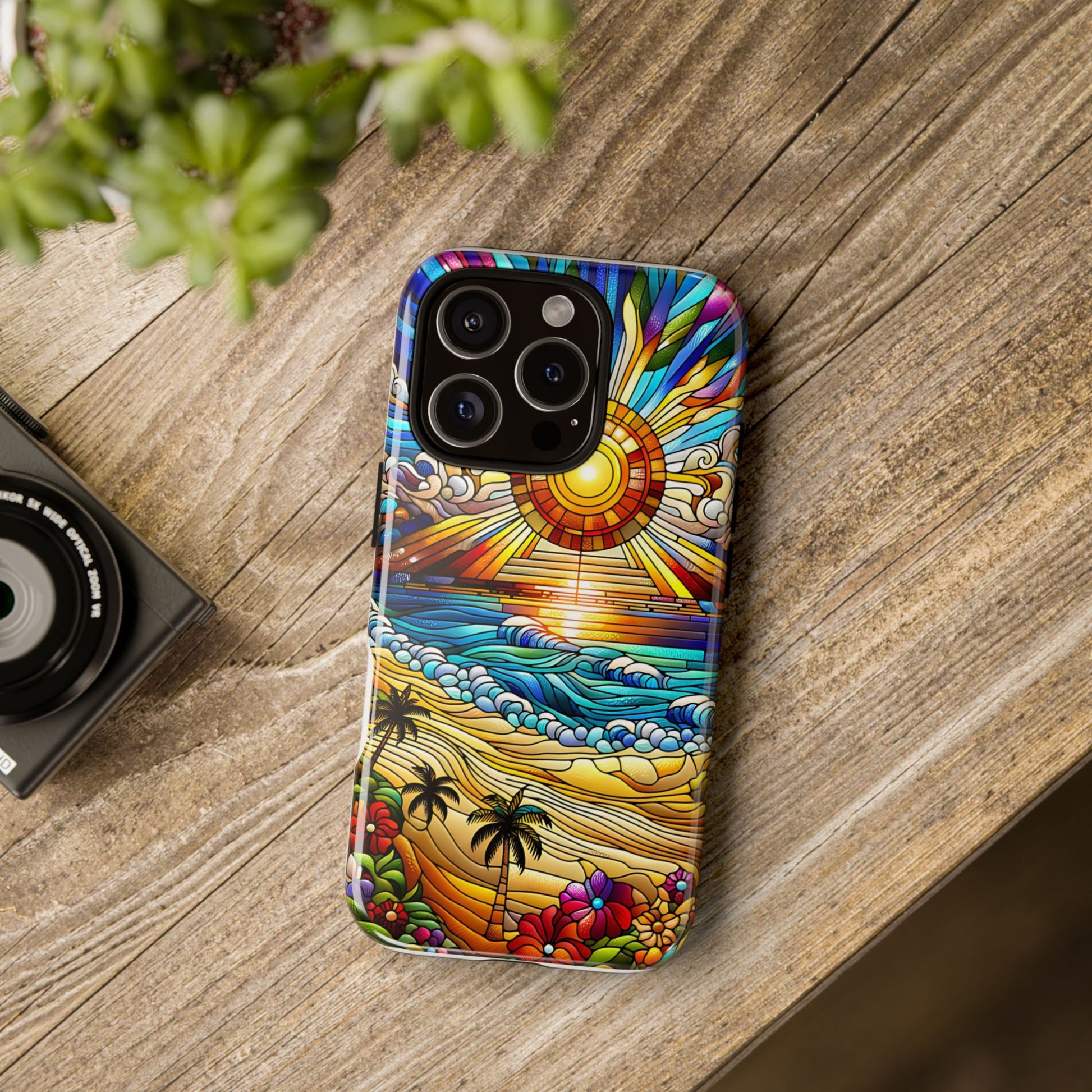 Stained Glass Tough Cases, Protective Phone Case, Nature Inspired Smartphone Cover, Beach Day Summer Accessories, Ocean Lover Gift