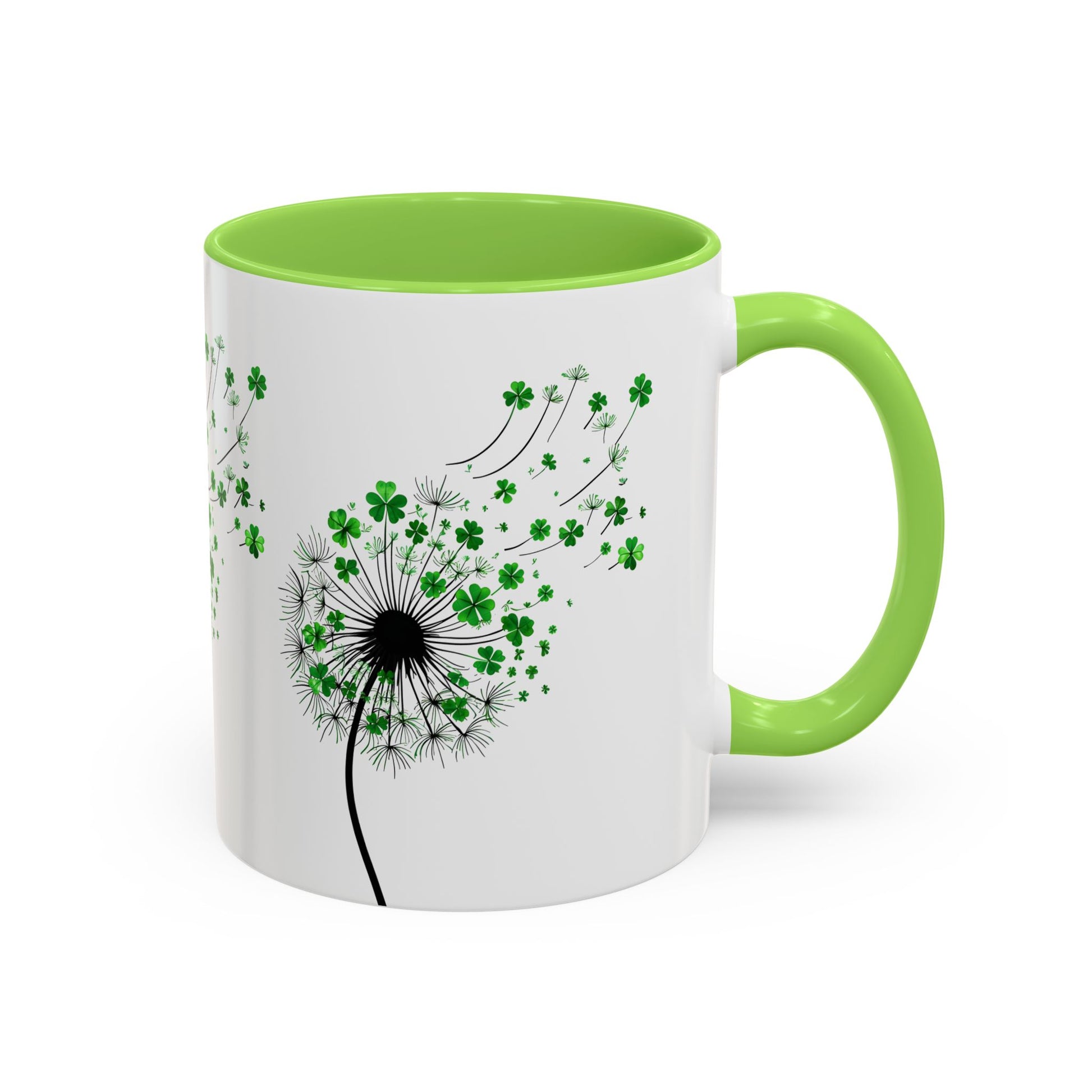Dandelion Mugs, Watercolor Floral Coffee Cups, Shamrock Tea Mug, Nature Lover Gift, St. Patrick's Day Kitchen Decor