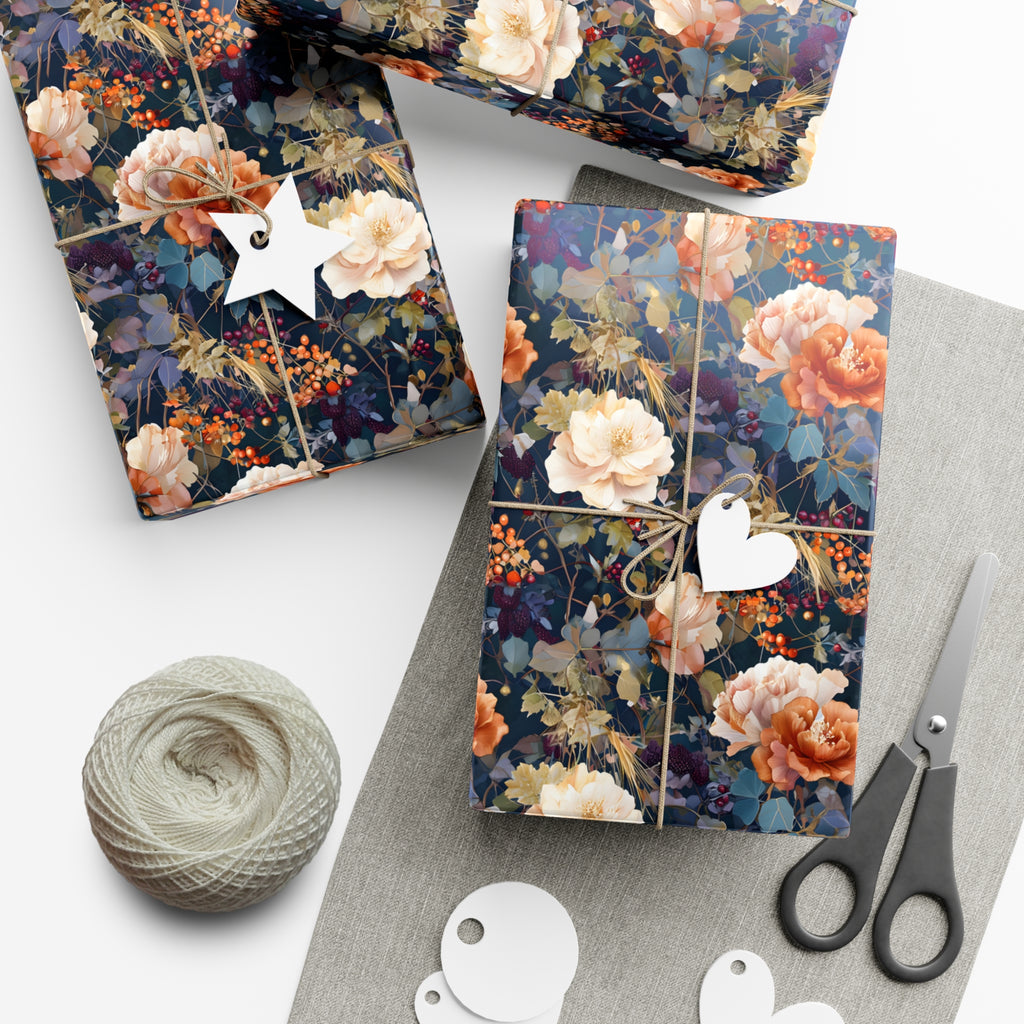 Gift Wrap Papers, Autumn Floral Gift Wrap, Art Nouveau Wrapping Paper, Intricate Fall Flower Pattern, Thanksgiving Gift Wrap, Holiday