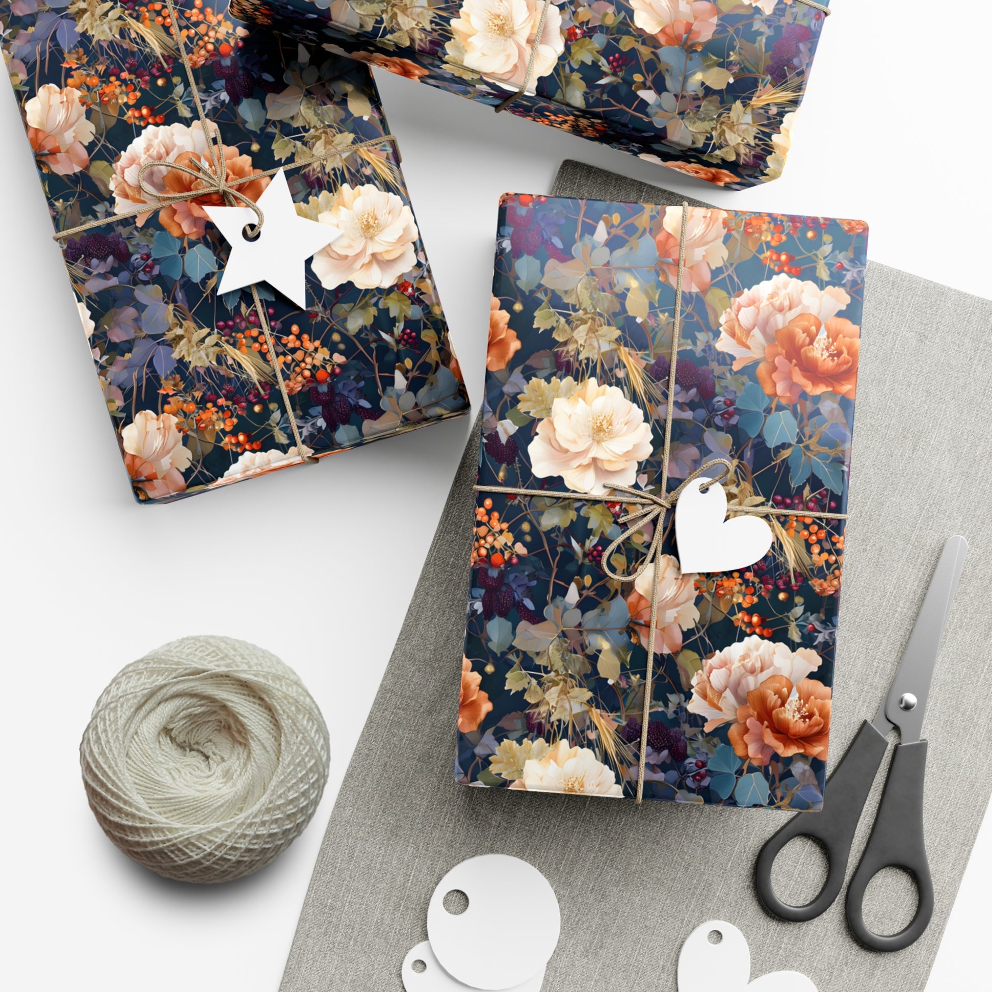 Gift Wrap Papers, Autumn Floral Gift Wrap, Art Nouveau Wrapping Paper, Intricate Fall Flower Pattern, Thanksgiving Gift Wrap, Holiday