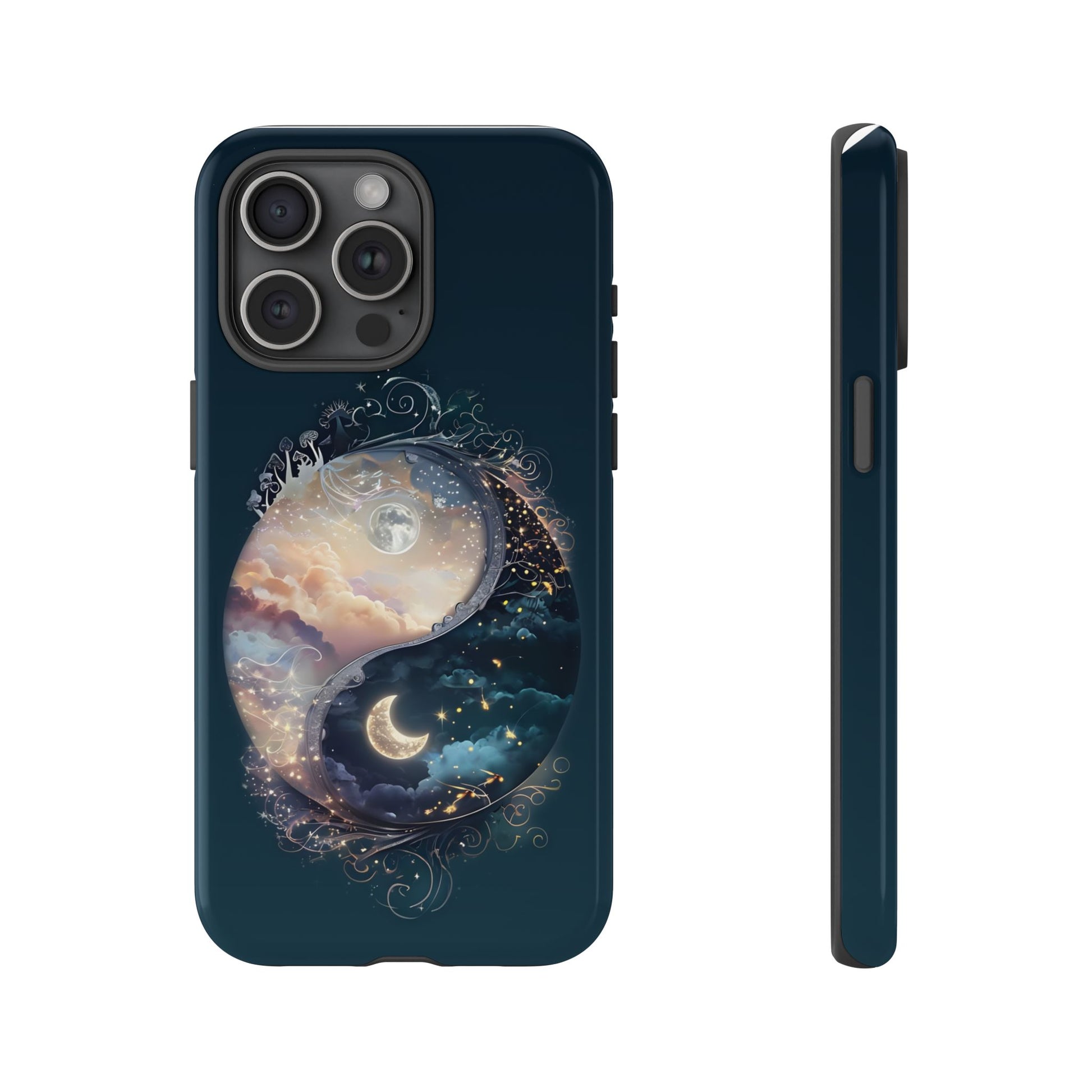 Phone Case, Yin-Yang Symbol Design, Whimsical Day Night Fantasy Print, Protective Cover, Tough Skin, Phone Accessories, Phone Protection