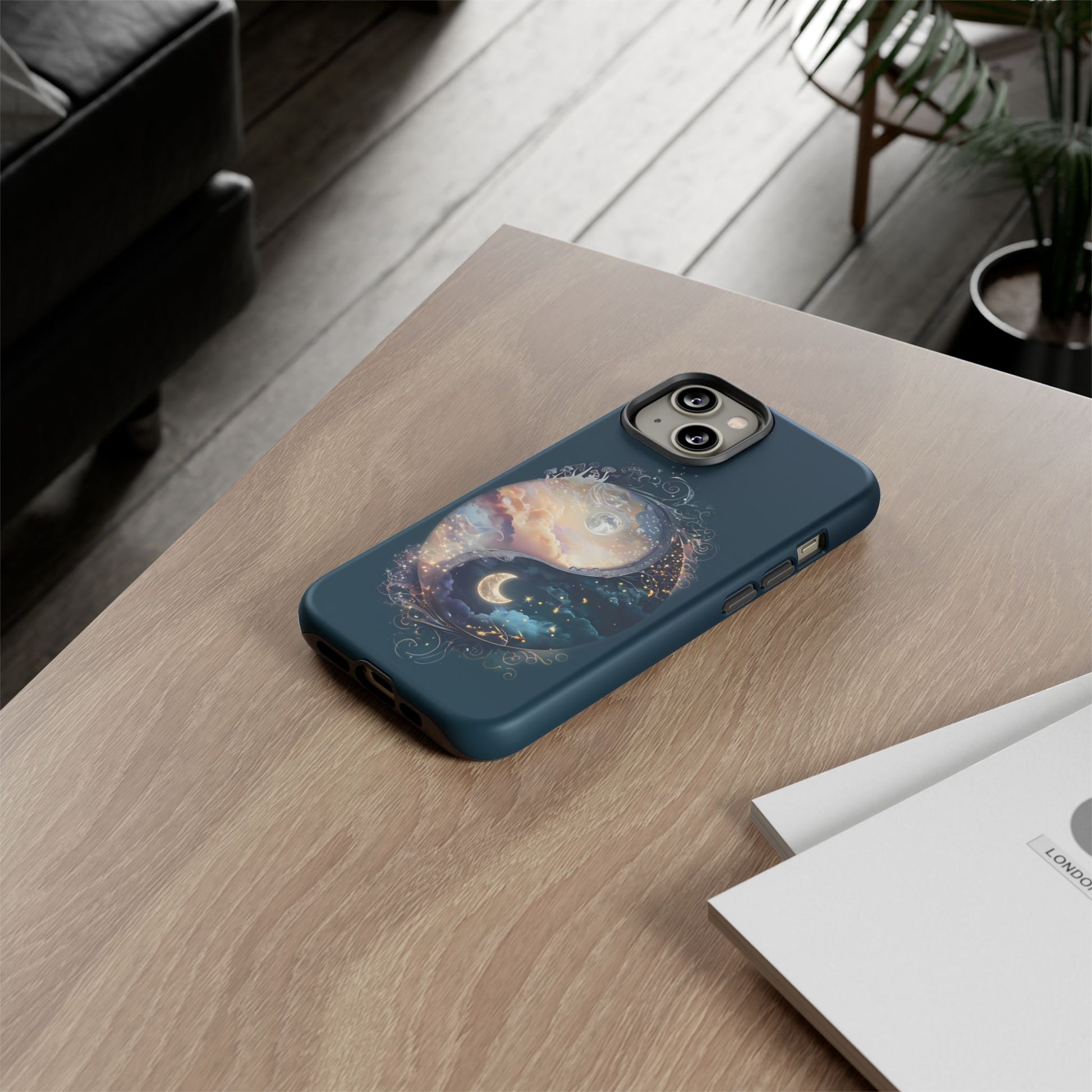 Phone Case, Yin-Yang Symbol Design, Whimsical Day Night Fantasy Print, Protective Cover, Tough Skin, Phone Accessories, Phone Protection