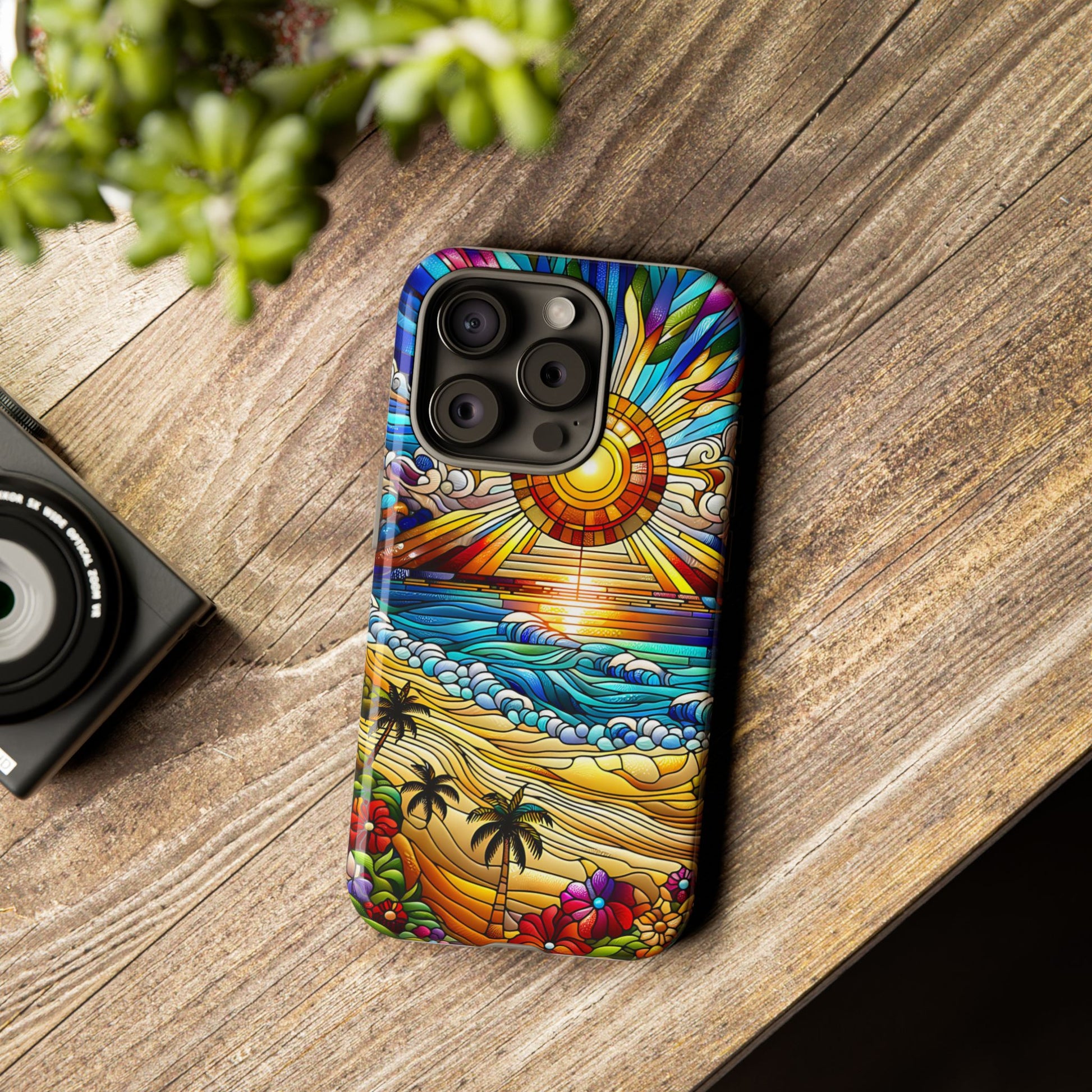 Stained Glass Tough Cases, Protective Phone Case, Nature Inspired Smartphone Cover, Beach Day Summer Accessories, Ocean Lover Gift