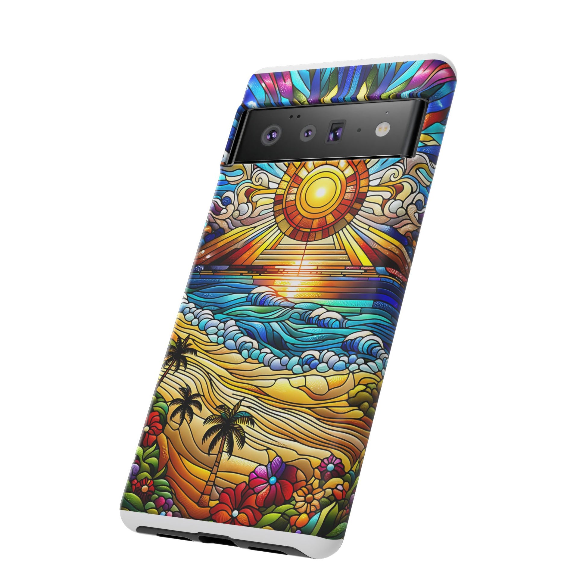 Stained Glass Tough Cases, Protective Phone Case, Nature Inspired Smartphone Cover, Beach Day Summer Accessories, Ocean Lover Gift