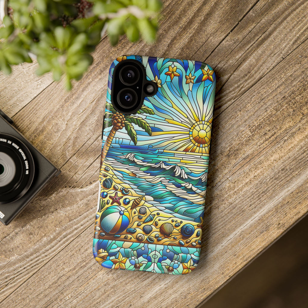 Stained Glass Tough Case, Protective Phone Case, Nature Inspired Smartphone Case, Summer Beach Play Day Phone Cover, Tough Phone Case for