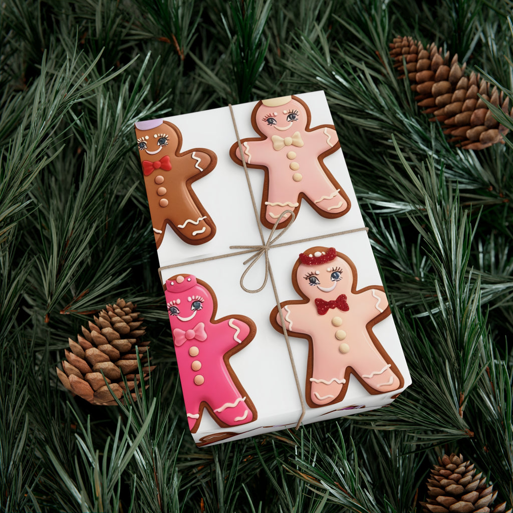 Wrapping Paper, Bougie Gingerbread Women On White Background - Gift Wrap Rolls, Eco-Friendly Gift Wrap, Holiday
