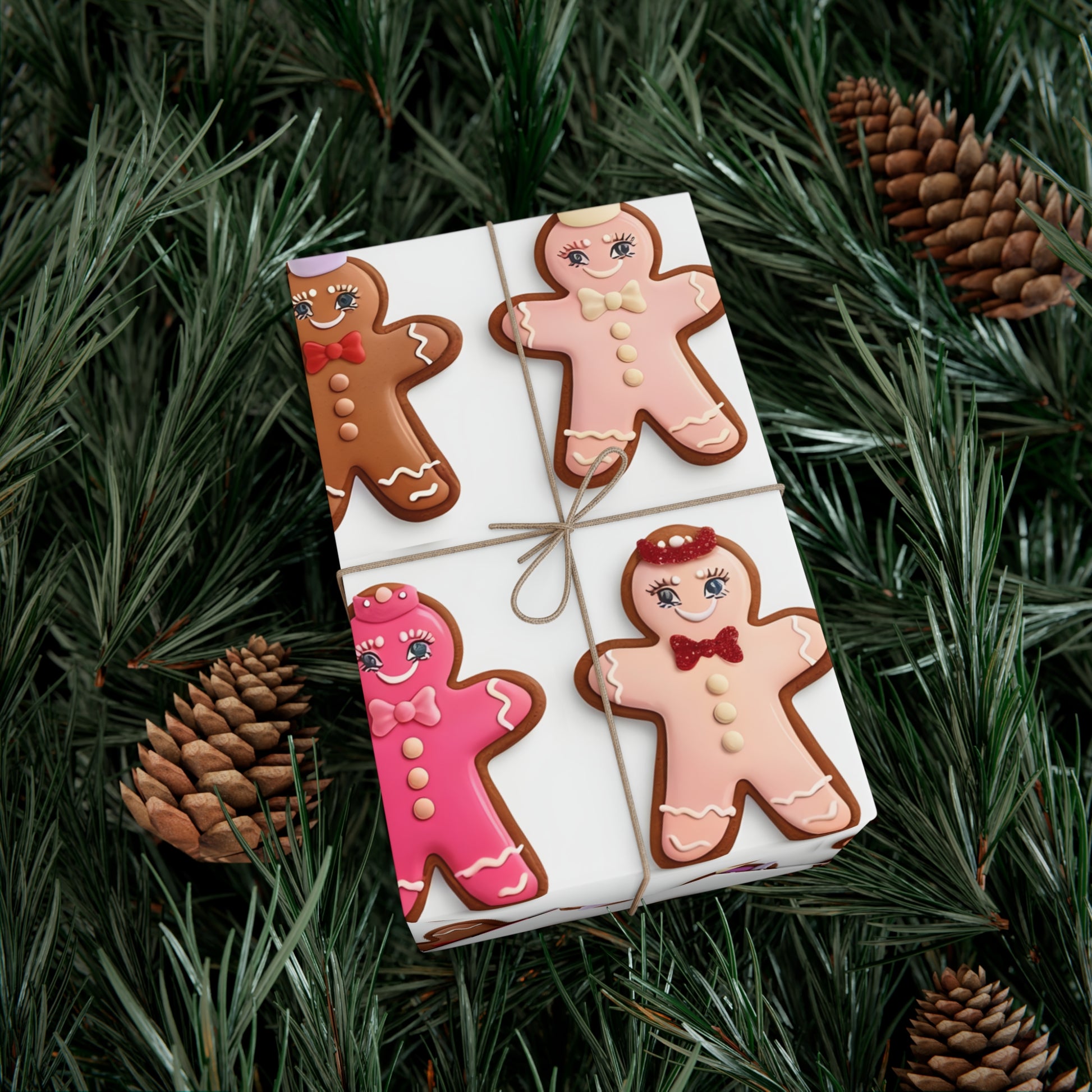 Wrapping Paper, Bougie Gingerbread Women On White Background - Gift Wrap Rolls, Eco-Friendly Gift Wrap, Holiday