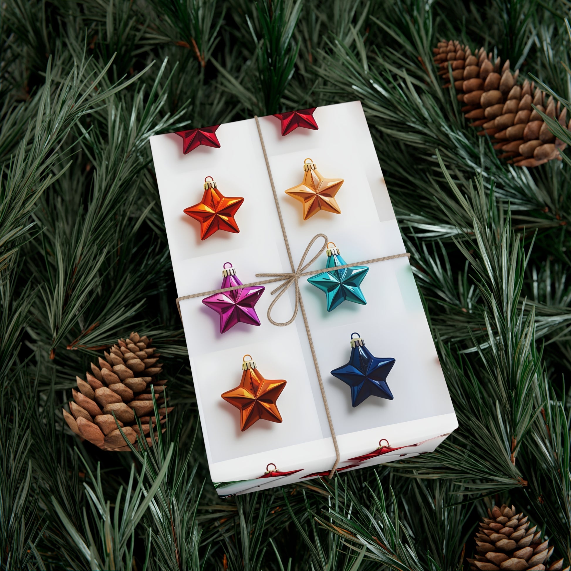 Wrapping Paper, Vibrant Star Christmas Ornaments On White Background - Gift Wrap Rolls, Eco-Friendly Gift Wrap, Holiday